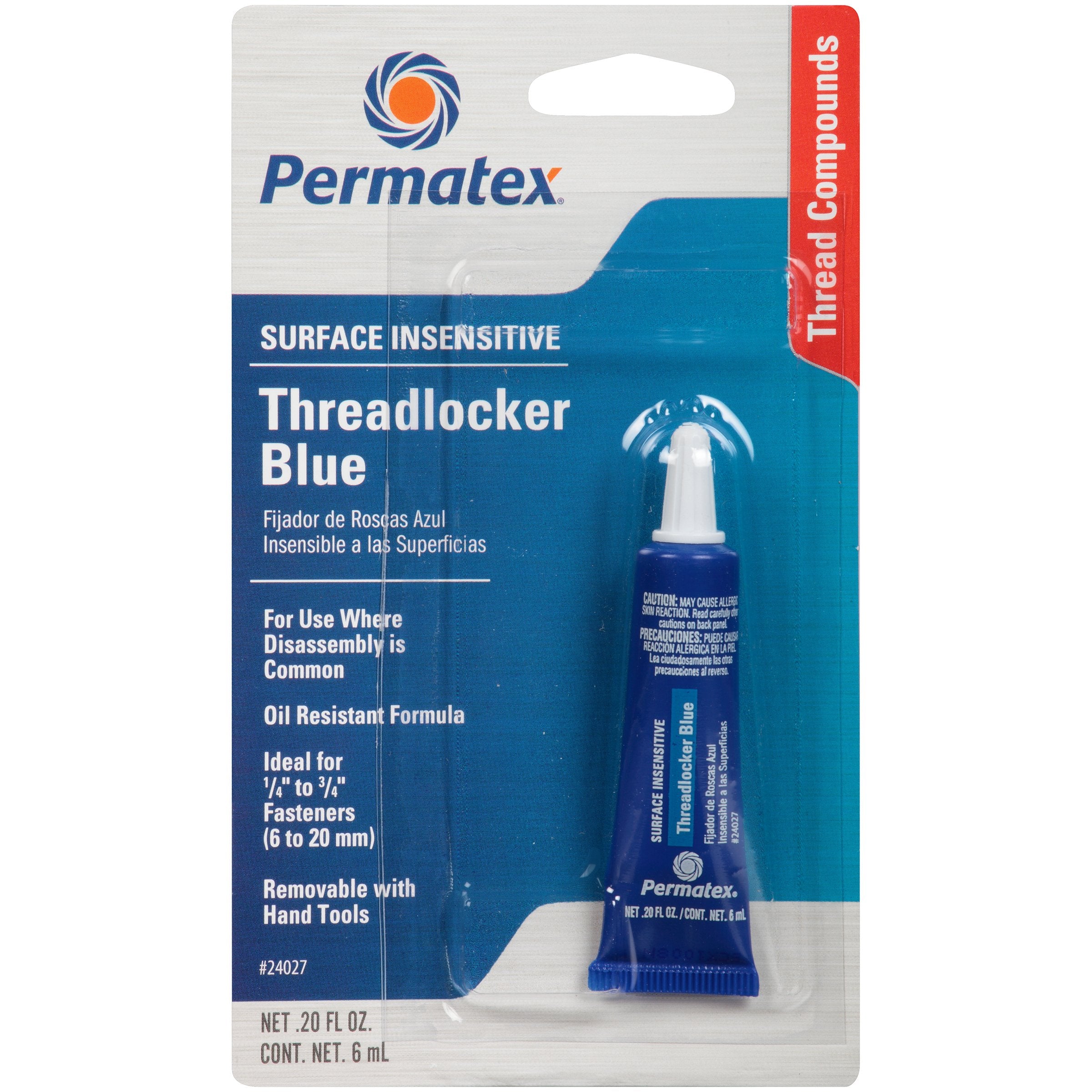 Permatex 24027-6Pk Surface Insensitive Threadlocker Blue, Thread Lock & Screw Glue For Bolts Nuts & Fasteners To Prevent Looseni