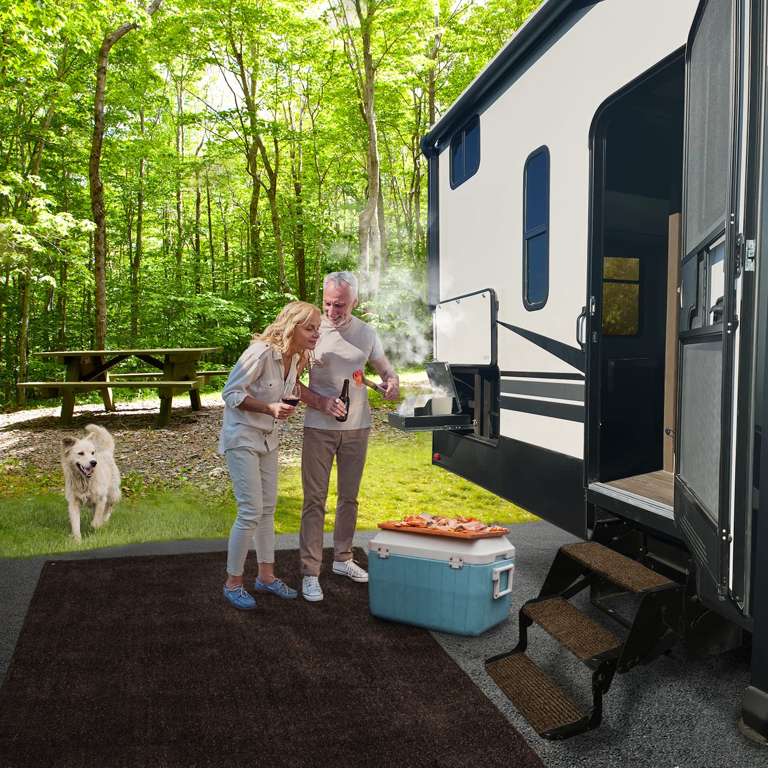 Prest-O-Fit 2-0421 Ruggids Rv Step Rug Sierra Brown 23 In. Wide