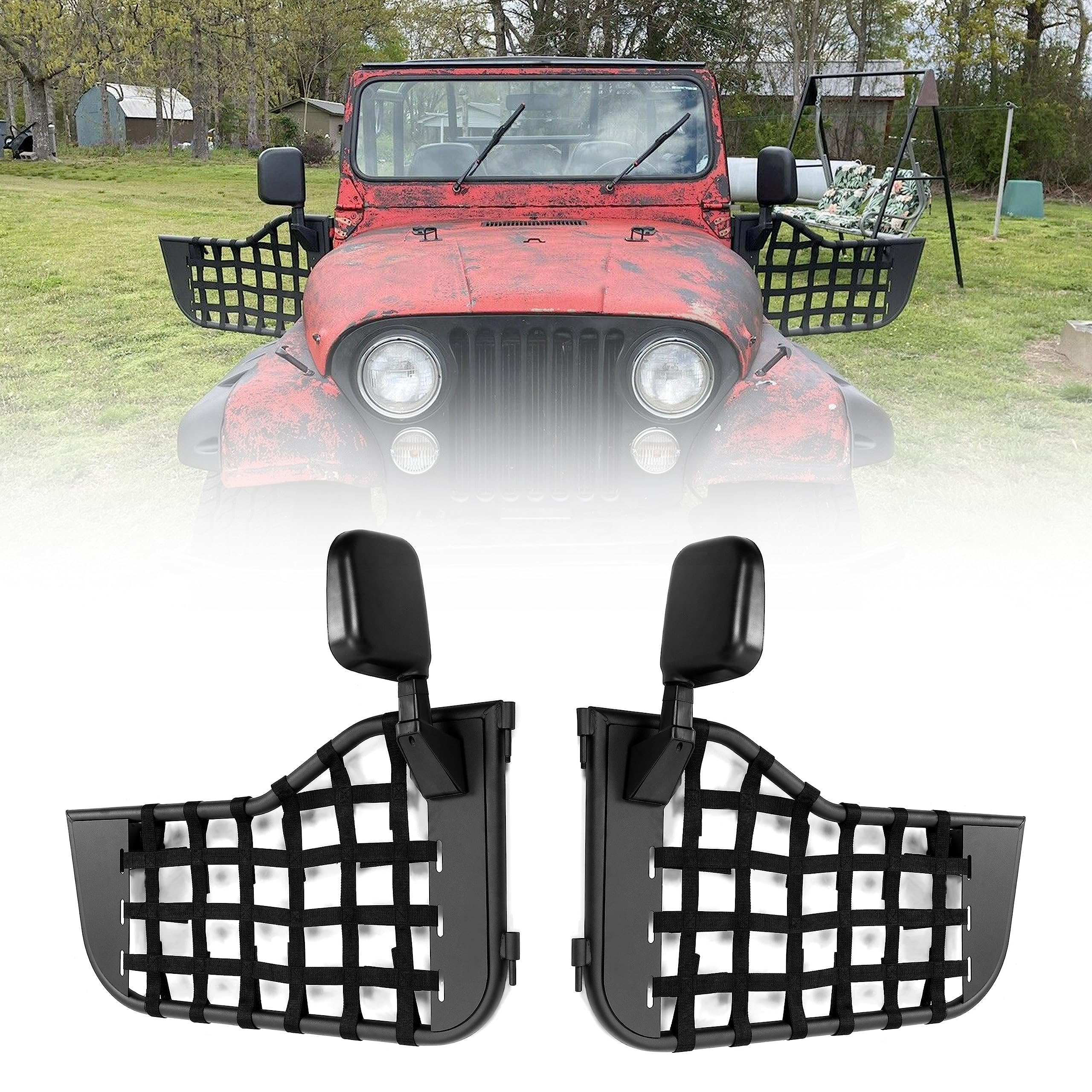 HECASA PAIR(2 Doors) Steel Tubular Door with Side Mirror Fits for Jeep Wrangler CJ7/YJ 1976-1995