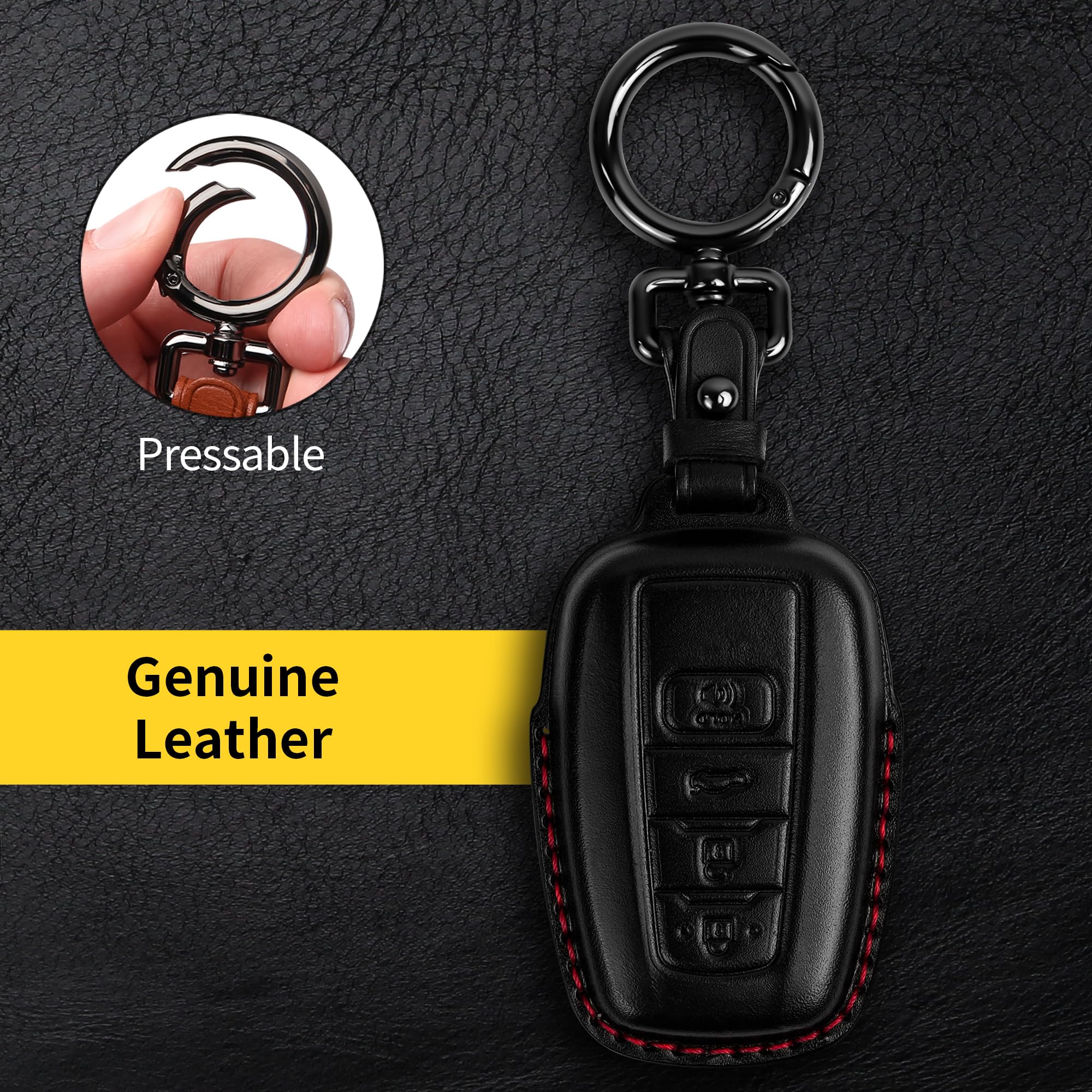 Tukellen For Toyota Key Fob Cover Genuine Leather With Keychain,Leather Key Case Protector Compatible With 2020-2022 Highlander