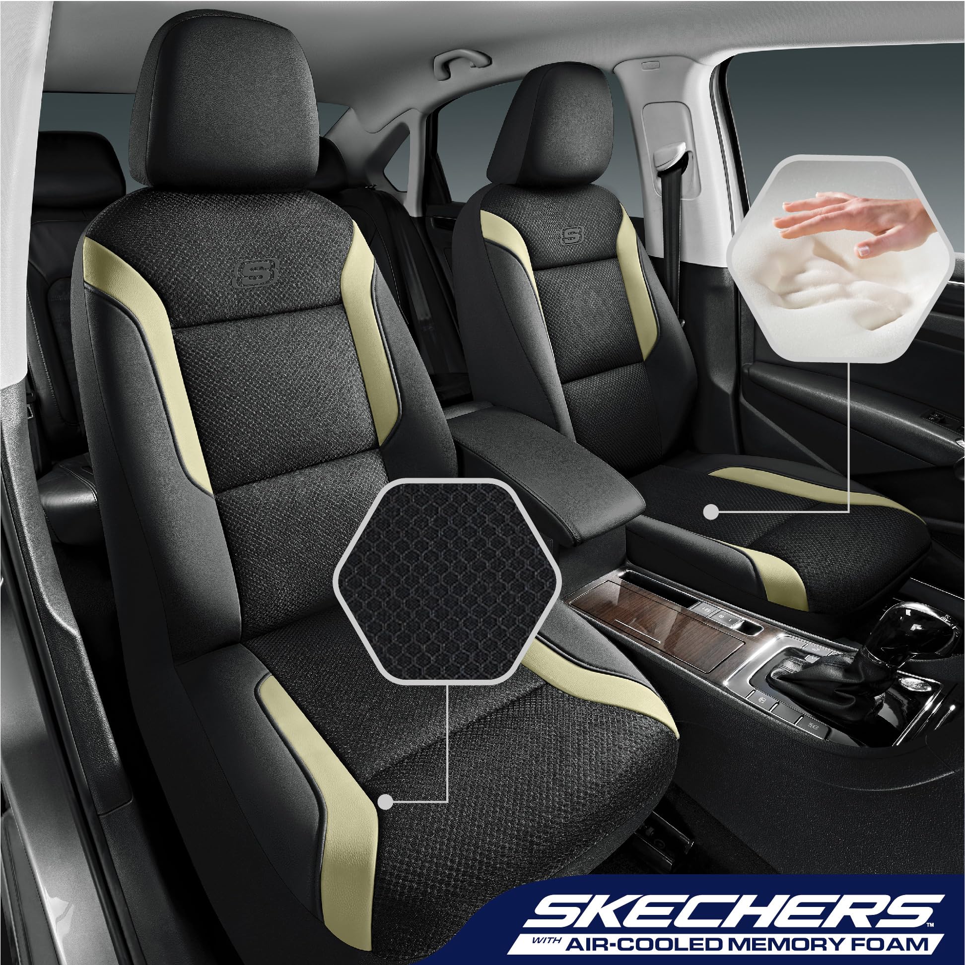 Skechers Memory Foam Car Seat Covers, Air Cool Mesh Thick Seat Covers,Two Front Car Seat Protector Airbag Compatible, Automotive