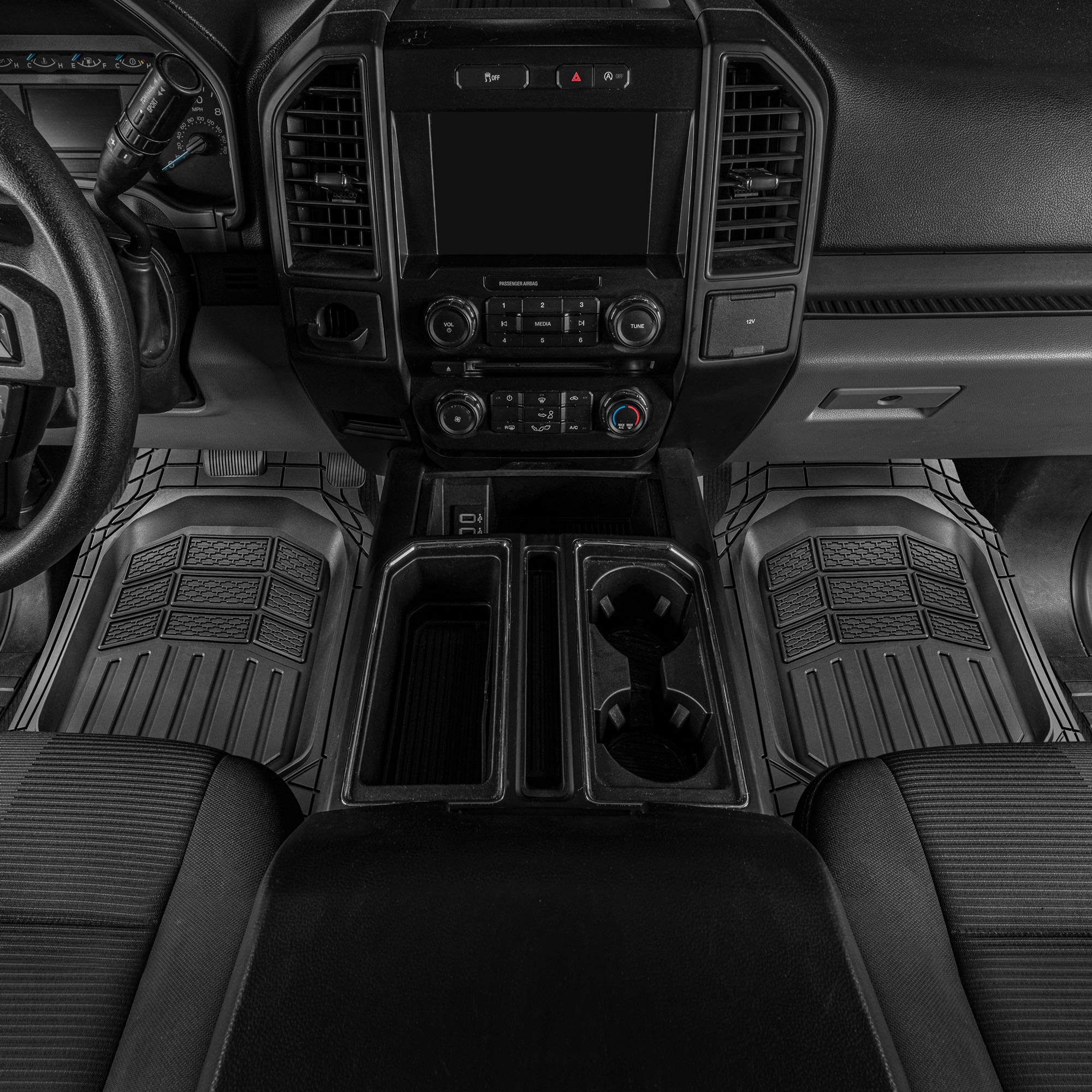 Cat CAMT-9014 (4-Piece) Heavy Duty Deep Dish Rubber Floor Mats, Trim to Fit for Car Truck SUV & Van, All Weather Total Protectio