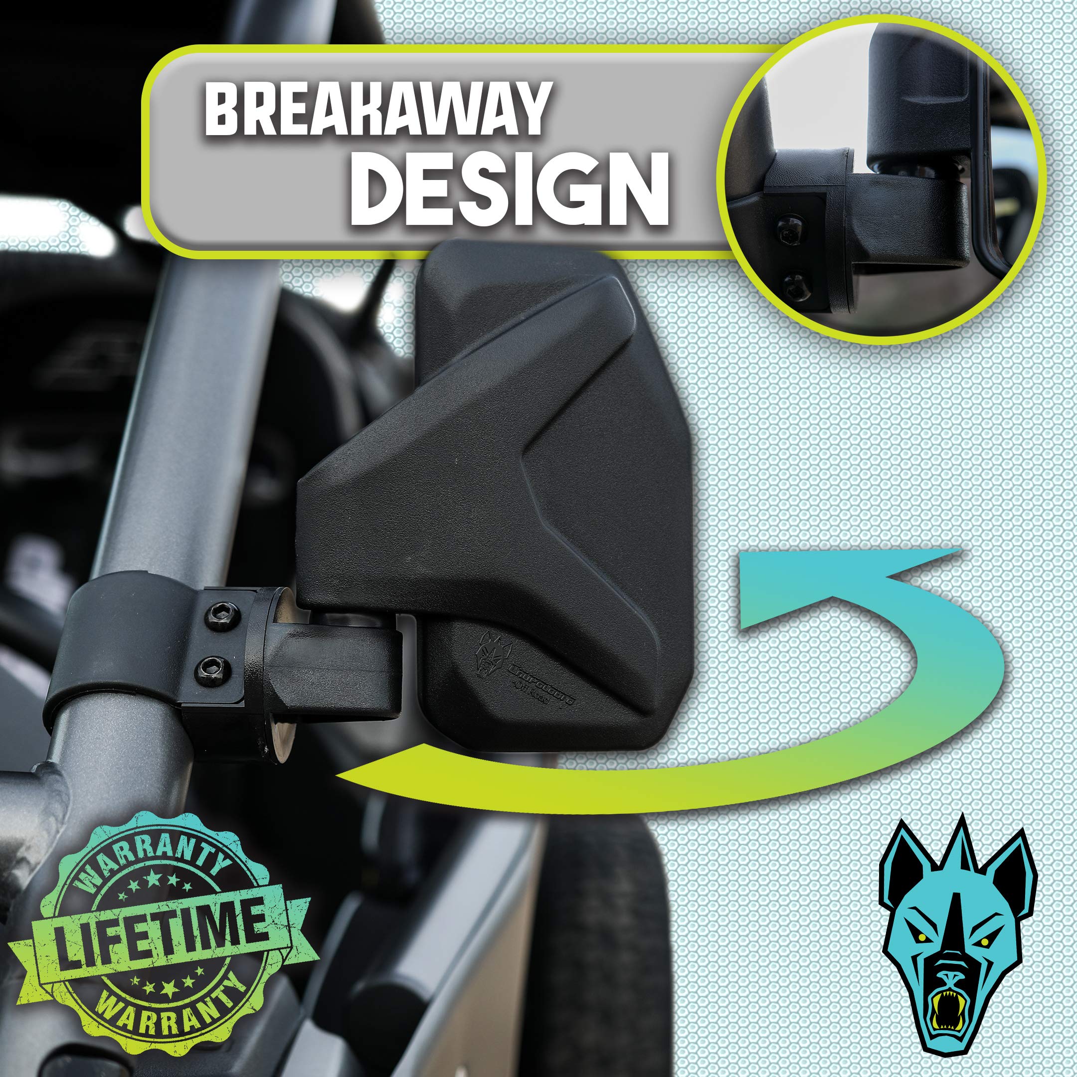 Chupacabra Offroad - Rear View/Side Utv Mirrors With Spot Mirror - High Impact Right & Left Side Mirror Kit For 1.6'' - 2'' Roll