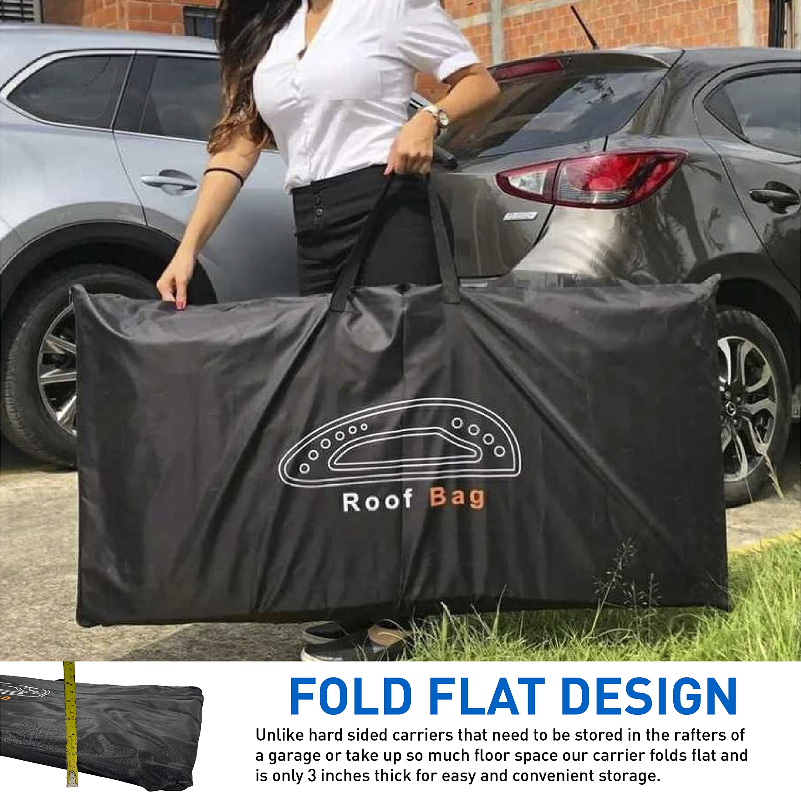 Aerodynamic Car Rooftop Cargo Carrier Bag - Soft Roof Top Luggage Bag For All Vehicles Suv With/Without Rack – Hard Sides - 4 Adjustable Straps – 8 Cubic Feet - Fold Flat Storage Bag