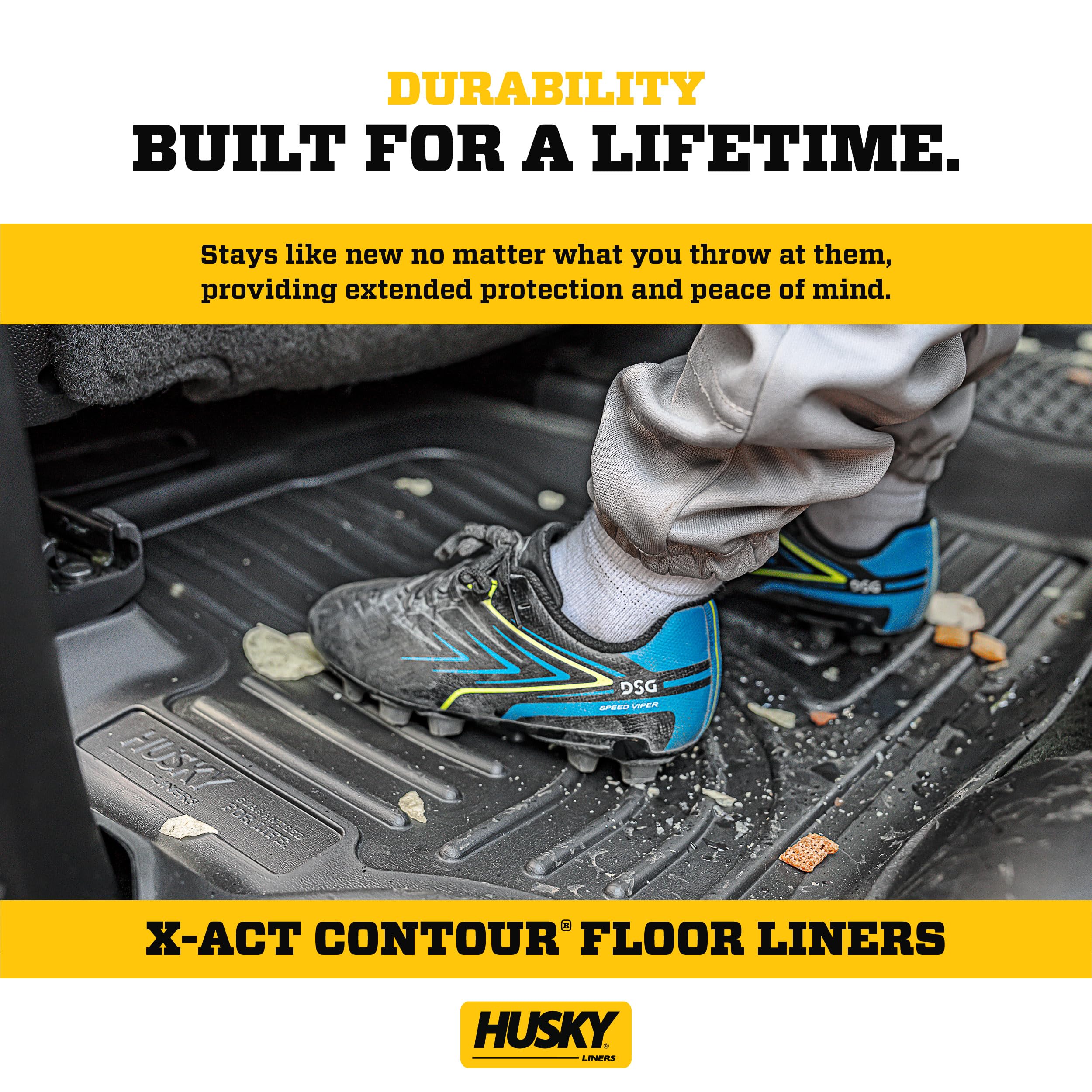 Husky Liners X-Act Contour Floor Mats | Fits 2014-2018 Chevrolet Silverado & Gmc Sierra 1500; 2015-2019 Silverado/Sierra 2500/3500 Double Cab (Full Coverage) | 2Nd Row, 1-Pc Black - 53911