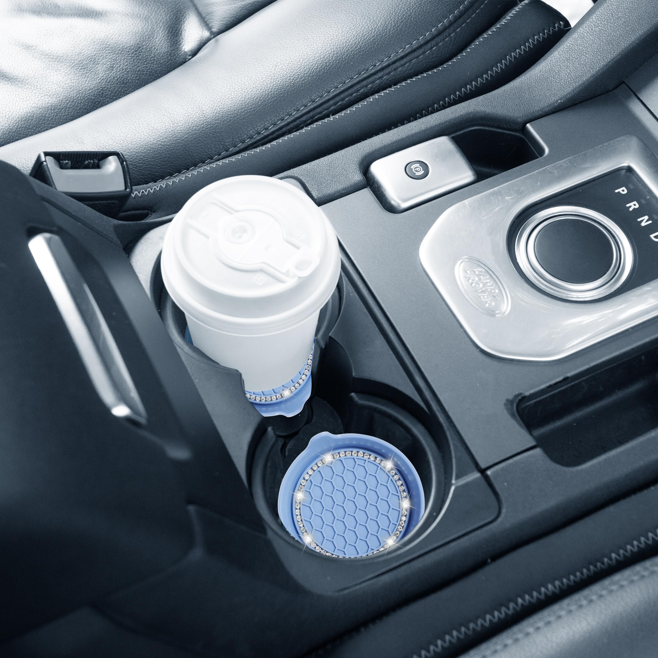 Amooca Car Cup Coaster Universal Non-Slip Cup Holders Bling Crystal Rhinestone Car Interior Accessories 2 Pack Gray Blue