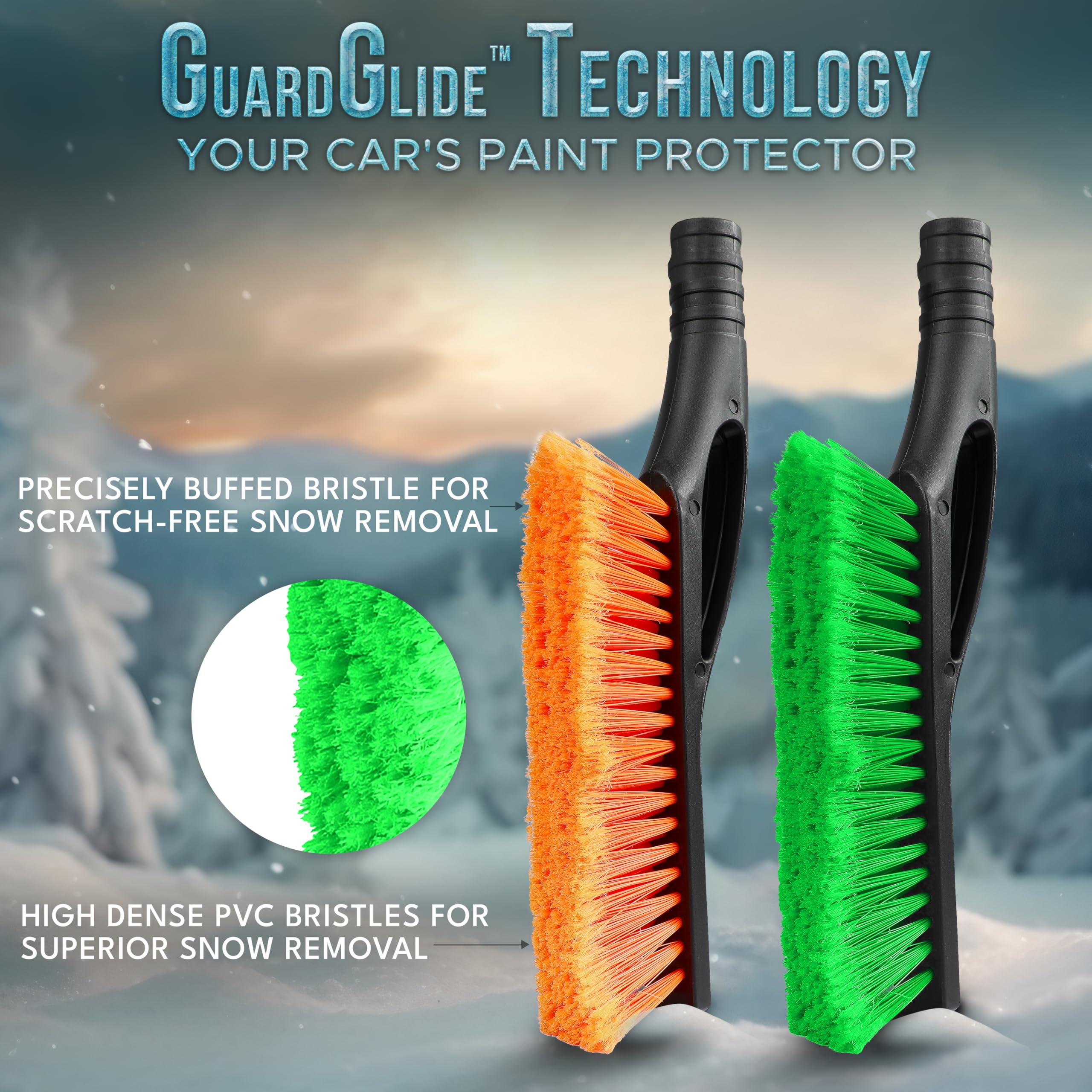 Econour 27'' Aluminum Car Snow Scraper And Brush (Orange, Red, Green & Blue) | Weaved Bristle Head With Metal Body Ice Scraper F