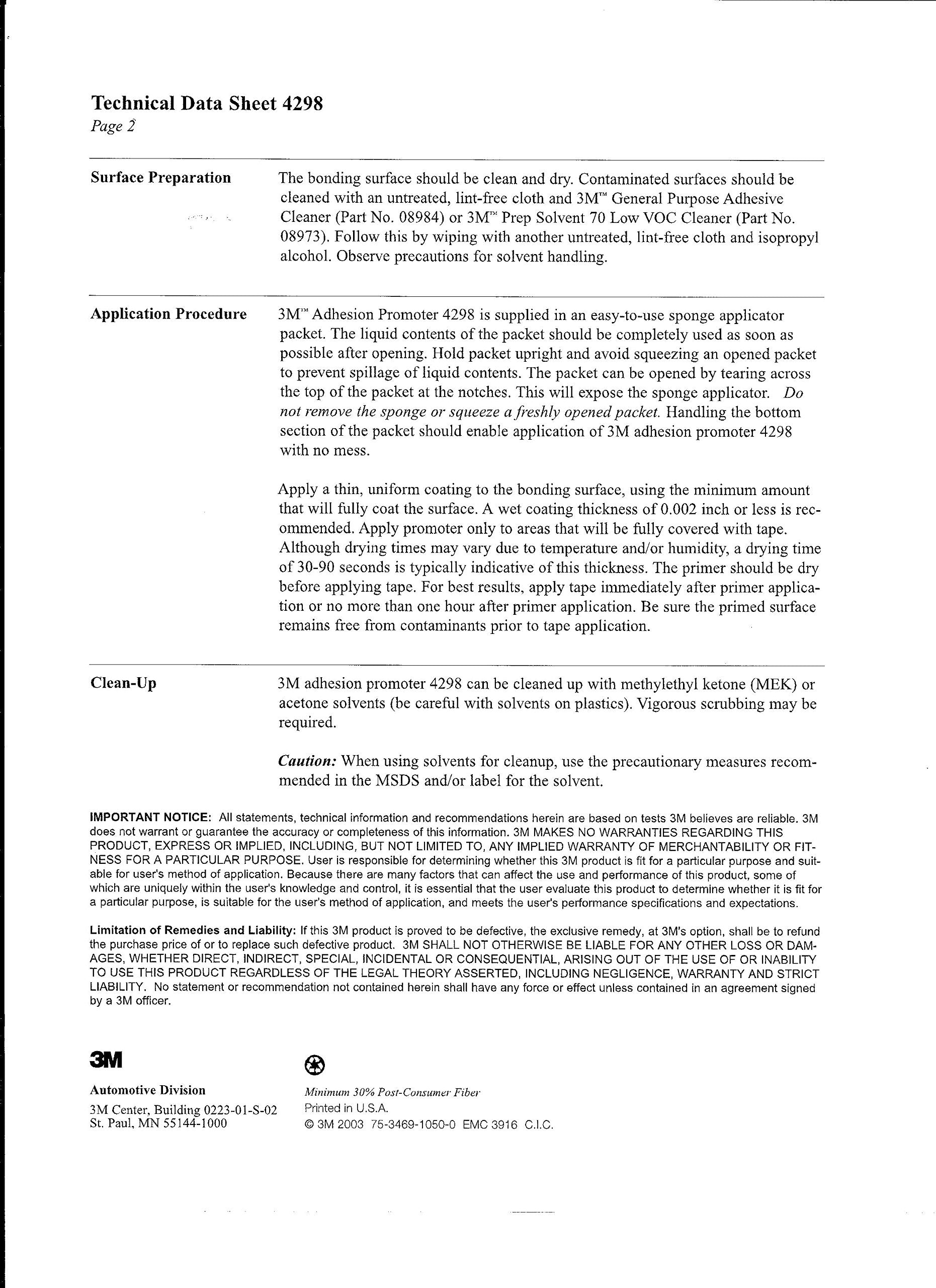 3M 4298 Adhesion Promoter, 5 Sponge Applicators (Choose 5 Or 25 Qty)