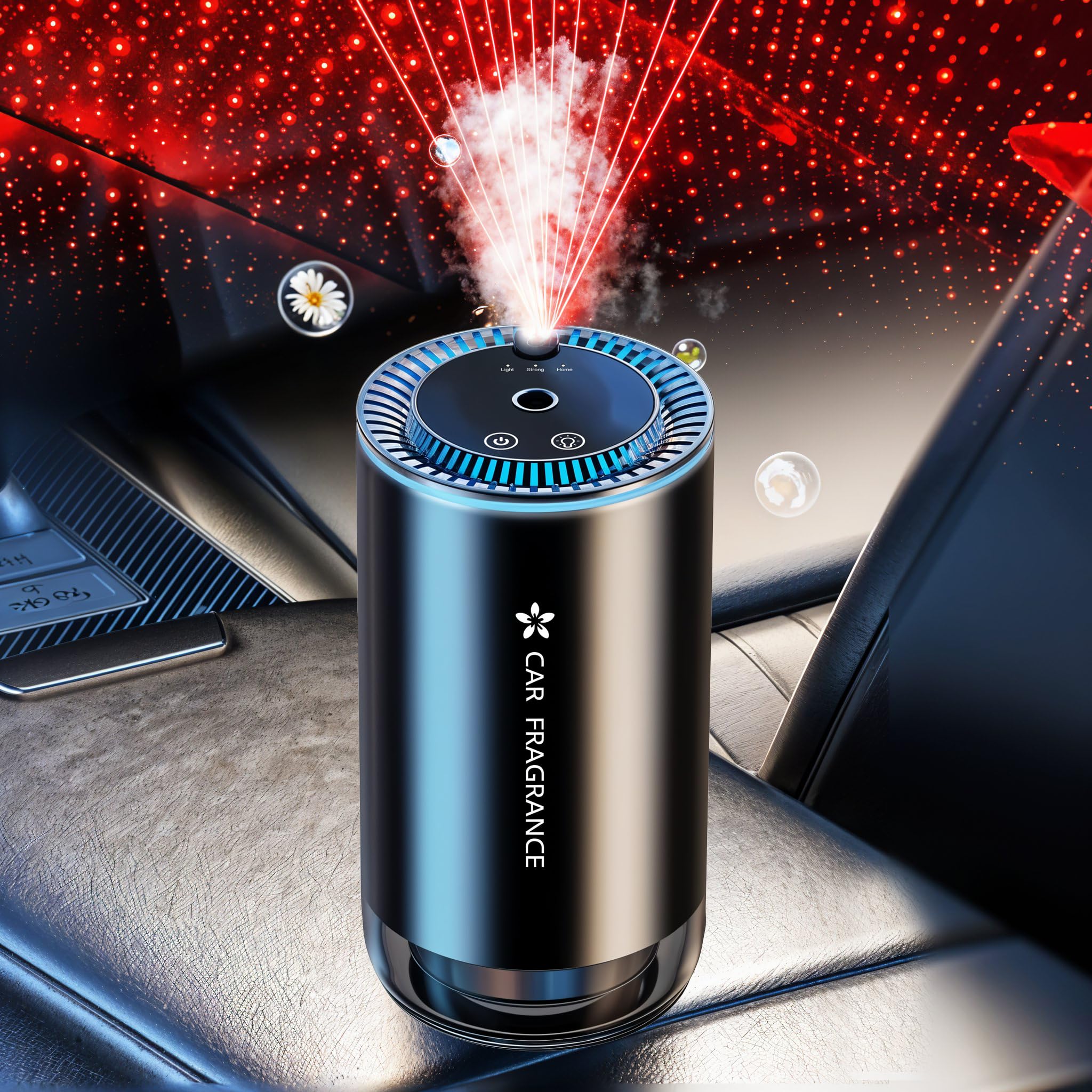 Smart Car Air Freshener - Automatic Essential Oils Aroma Diffuser - Rechargeable Auto On/Off Fragrance Fresheners with Starry Li