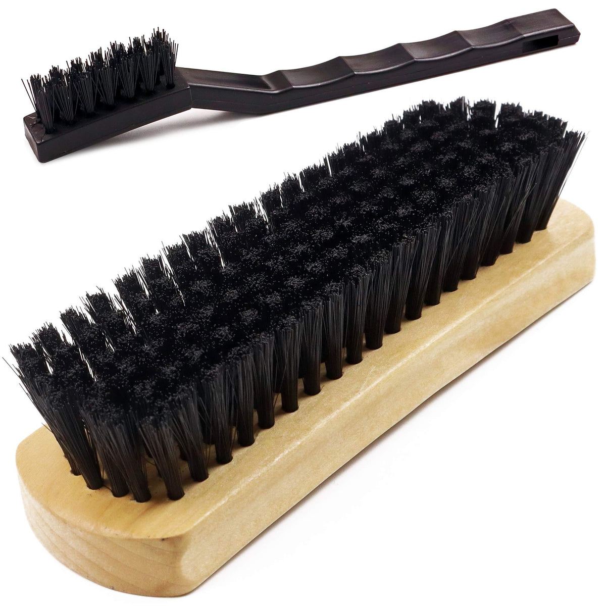 Leather & Textile Shine Brush By Takavu, Durable Soft Nylon Bristles, Included Detailing Cleaning Brush, Unique Concave Design Wood Handle For Car Interior Seat Carpet Upholstery Couch Boots Shoes