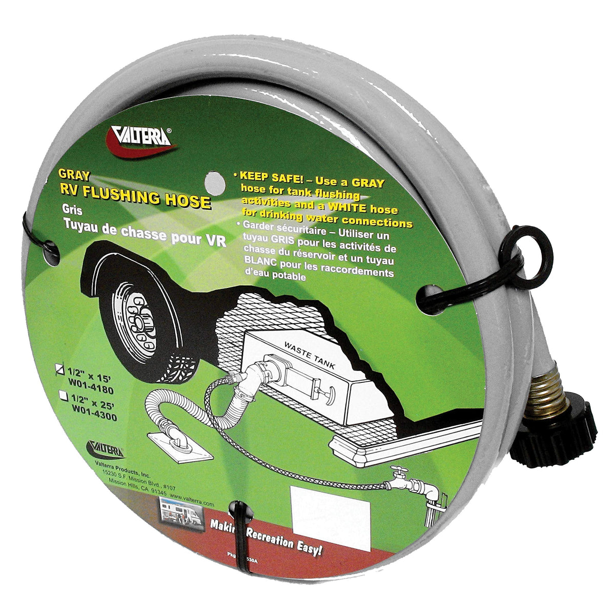 Valterra W01-4180 Flushing Hose - 1/2&quot; x 15', Gray