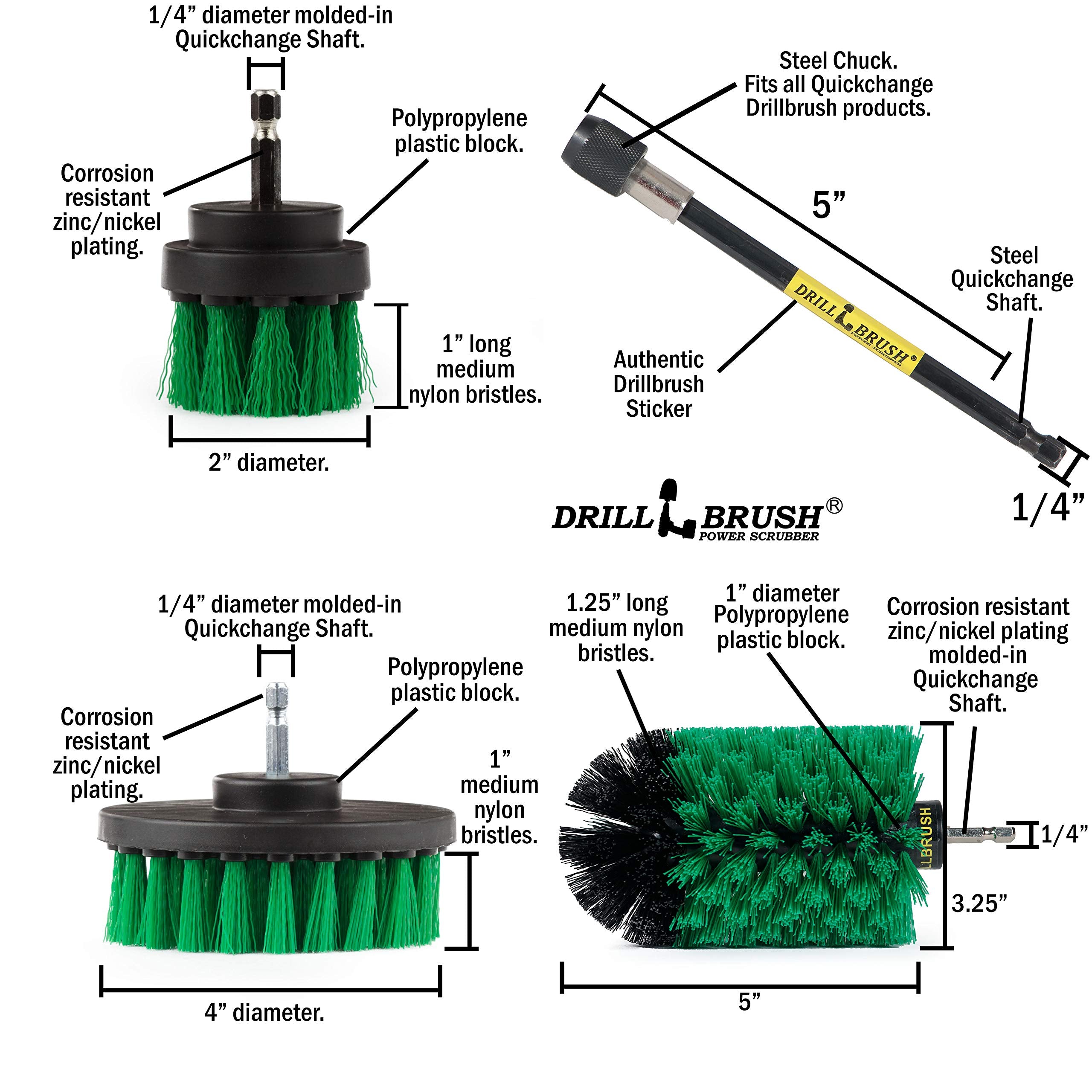 Drill Brush Power Scrubber By Useful Products - Drillbrush Green Kitchen Drill Brushes With Long Reach Extender - Drill Brush Ex