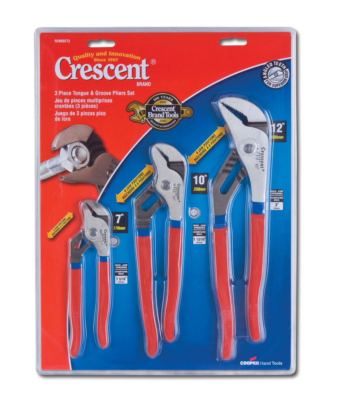 Crescent R200SET3 3 Piece 7-Inch, 10-Inch, and 12-Inch Tongue and Groove Plier Set