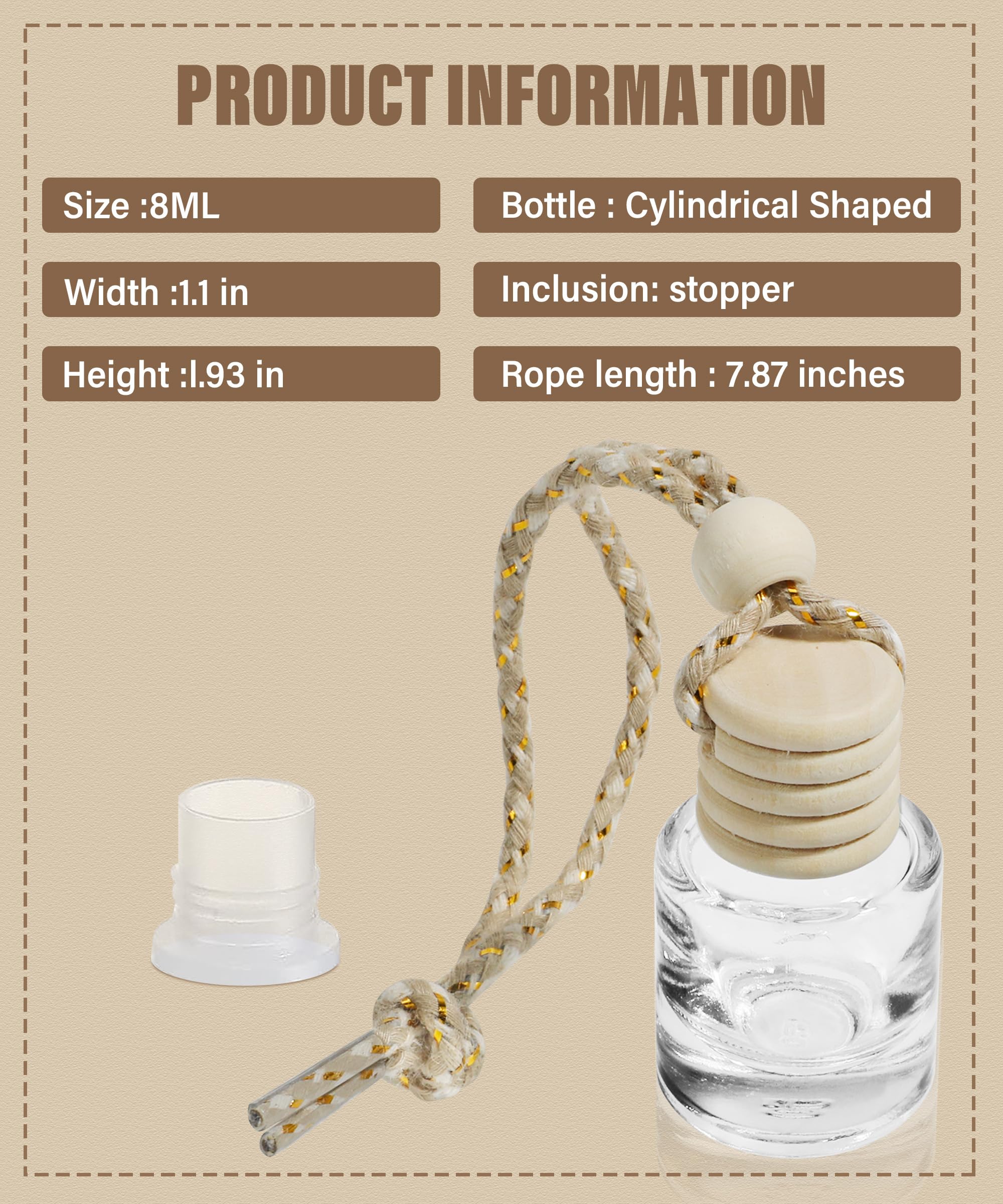 Esewalas 10Pcs Hanging Car Air Freshener,8Ml Car Hanging Diffuser,Empty Glass Perfume Bottles Oil Diffuser Perfume Aromatherapy