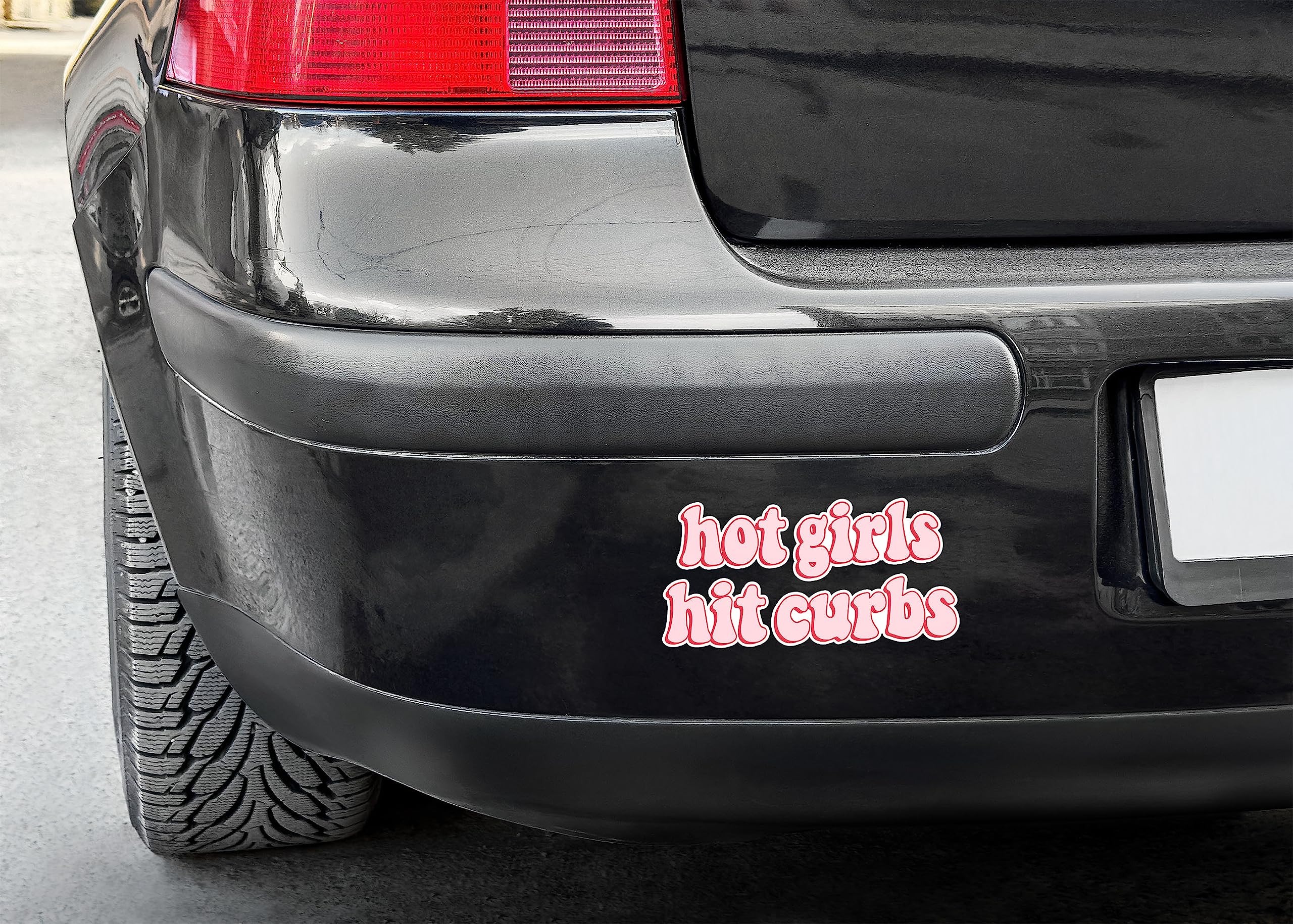 HADATKA1921 Hot Girls Hit Curbs Bumper Sticker, Vinyl Waterproof for Car Truck, Gifts Idea Meme for GenZ Ladies Driver, Size 7.5