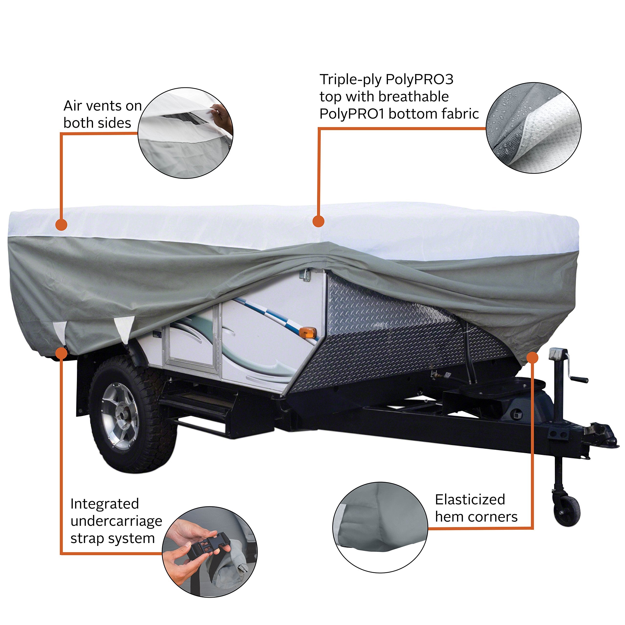 Classic Accessories Over Drive Polypro3 Folding Camping Trailer Cover, Fits 12'-14'L, Rv Cover, Camper Cover, Travel Trailer Cov