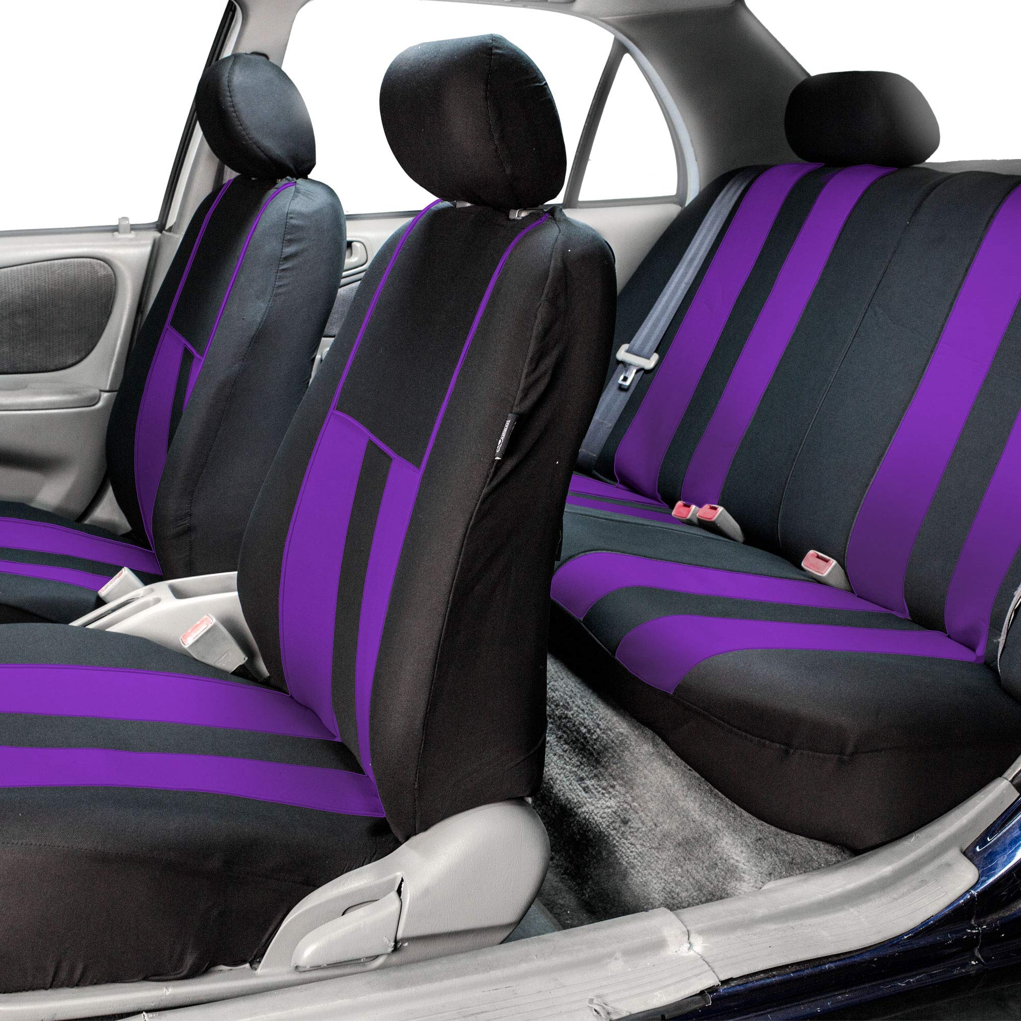 Fh Group Three Row 7 Seater Striking Striped Full Set Car Seat Covers, Airbag Compatible & Split Ready - Universal Fit For Cars