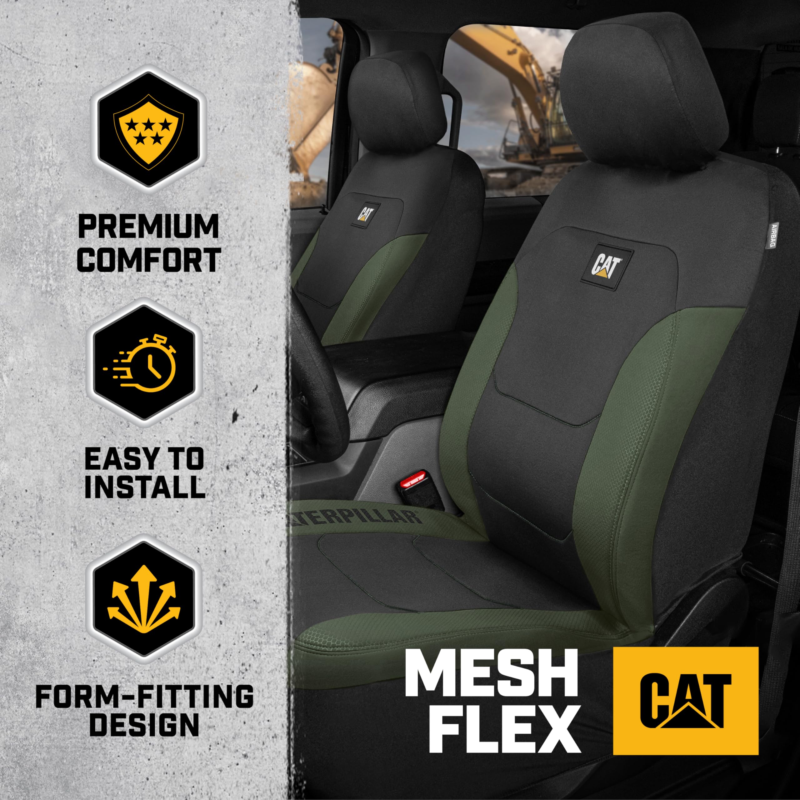 Cat Flexfit Automotive Seat Covers For Cars Trucks And Suvs (Set Of 2) - Black Car Seat Covers For Front Seats, Truck Seat Prote