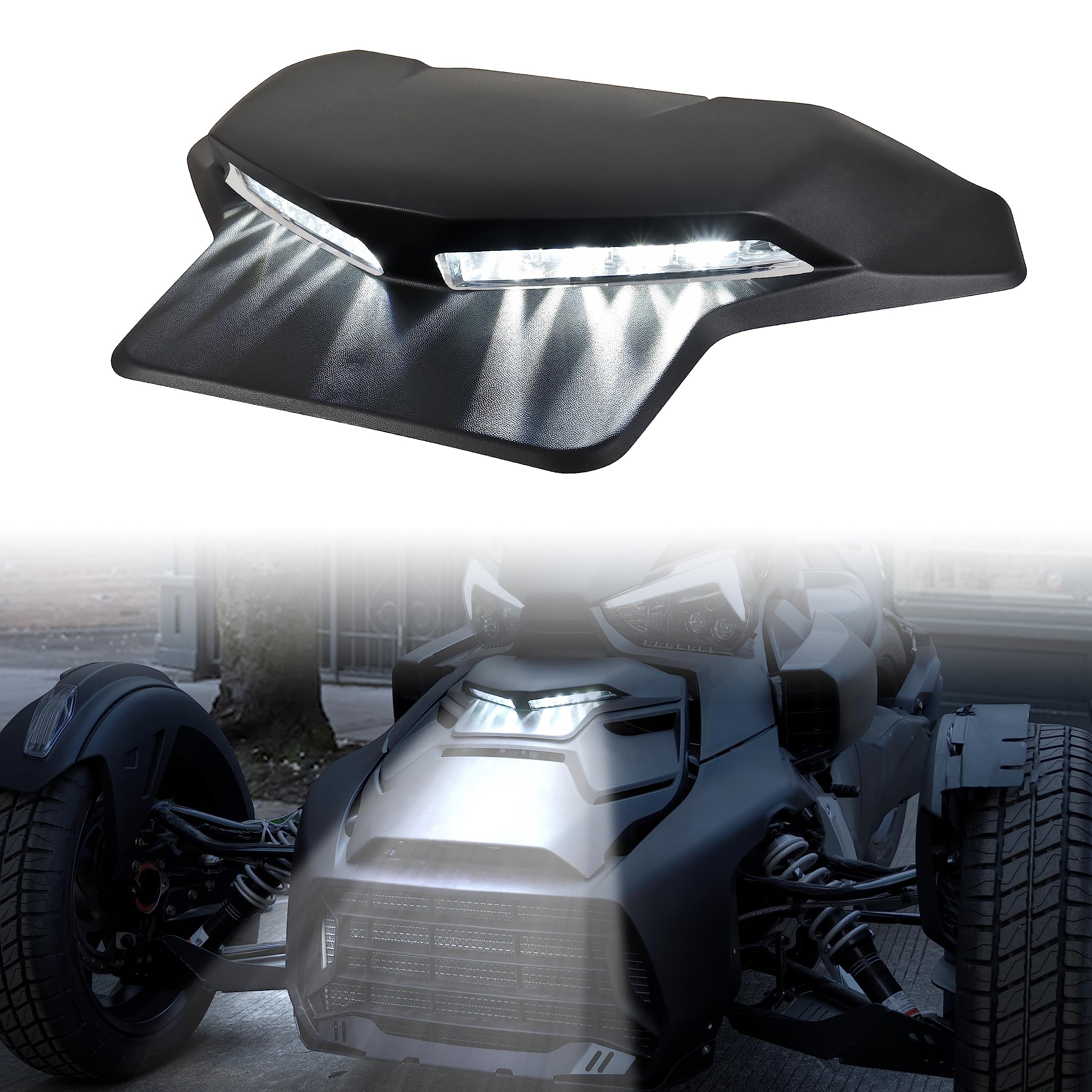 SAUTVS LED Auxiliary Light DRL Kit for Can Am Ryker, Black Hood Panel with Daytime Running Light for Can-Am Ryker 600 900 Sport 