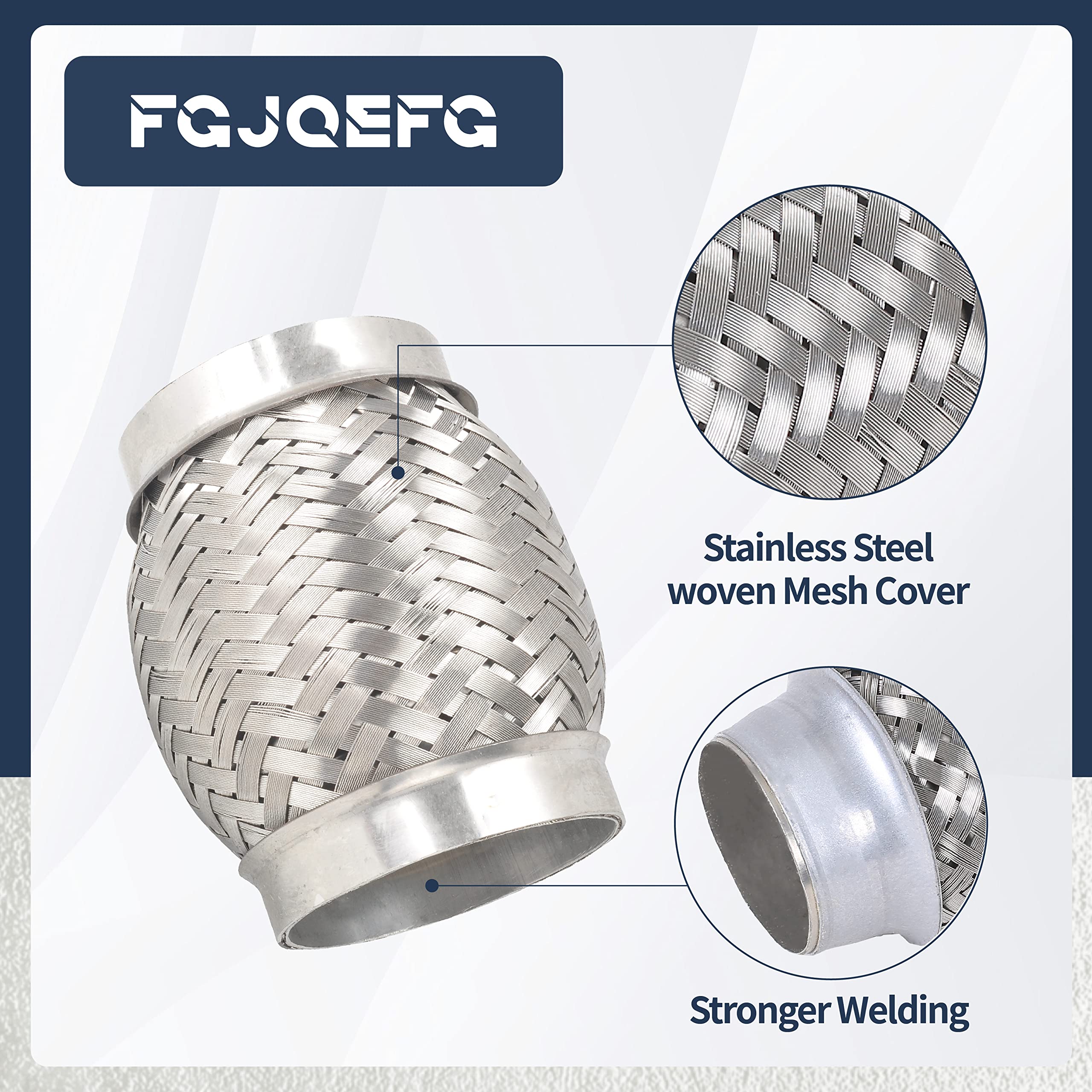 FGJQEFG 2PCS Exhaust Flex Pipe Stainless Steel Double Braid Long Heavy Duty 3''Inch x 4''Inch w/Ends 4'' inch Long