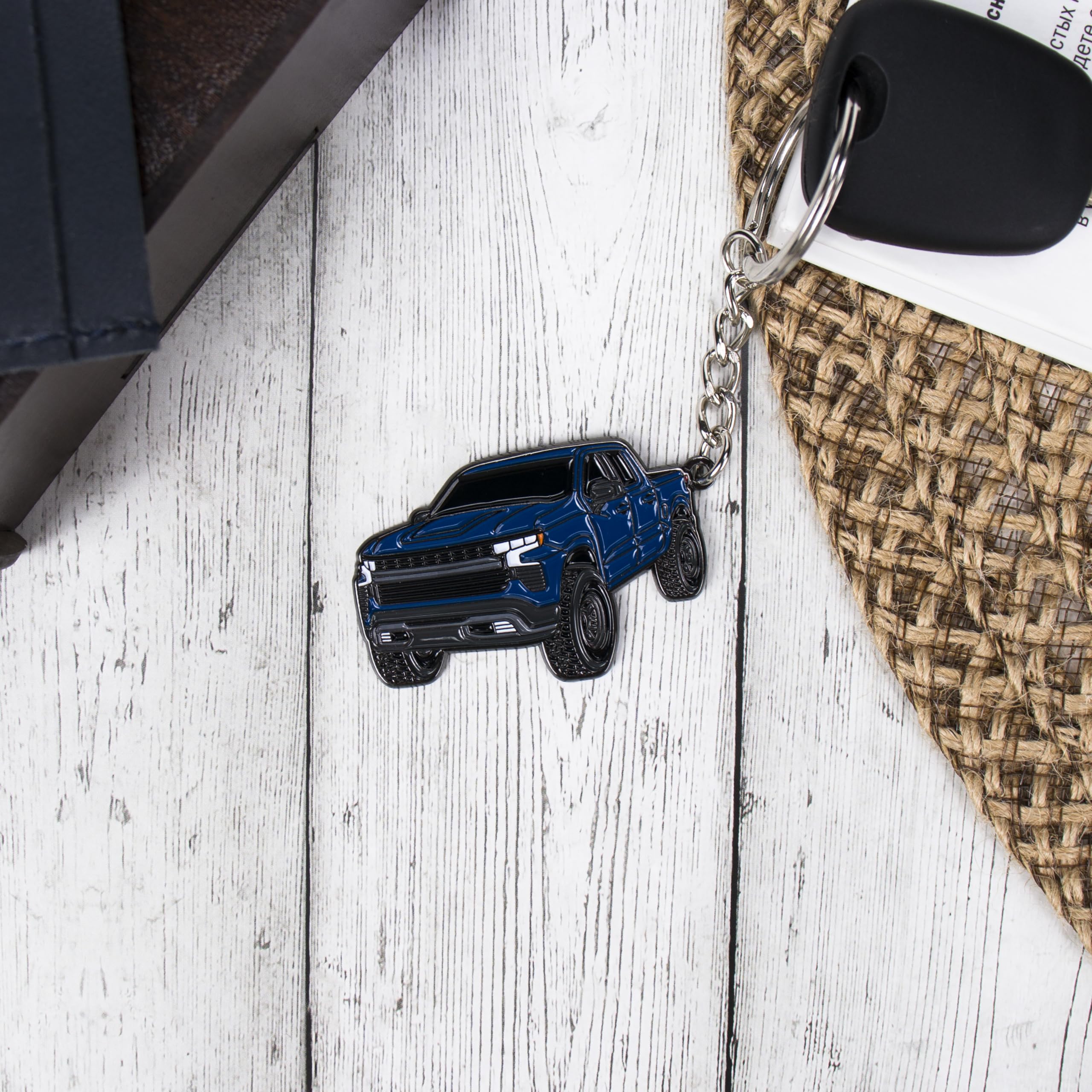 Four Wheel Beast Chevy Keychain Compatible With Chevy Silverado 1500 Accessories - Toy Truck Gifts Men Key Fob (Northsky Blue)