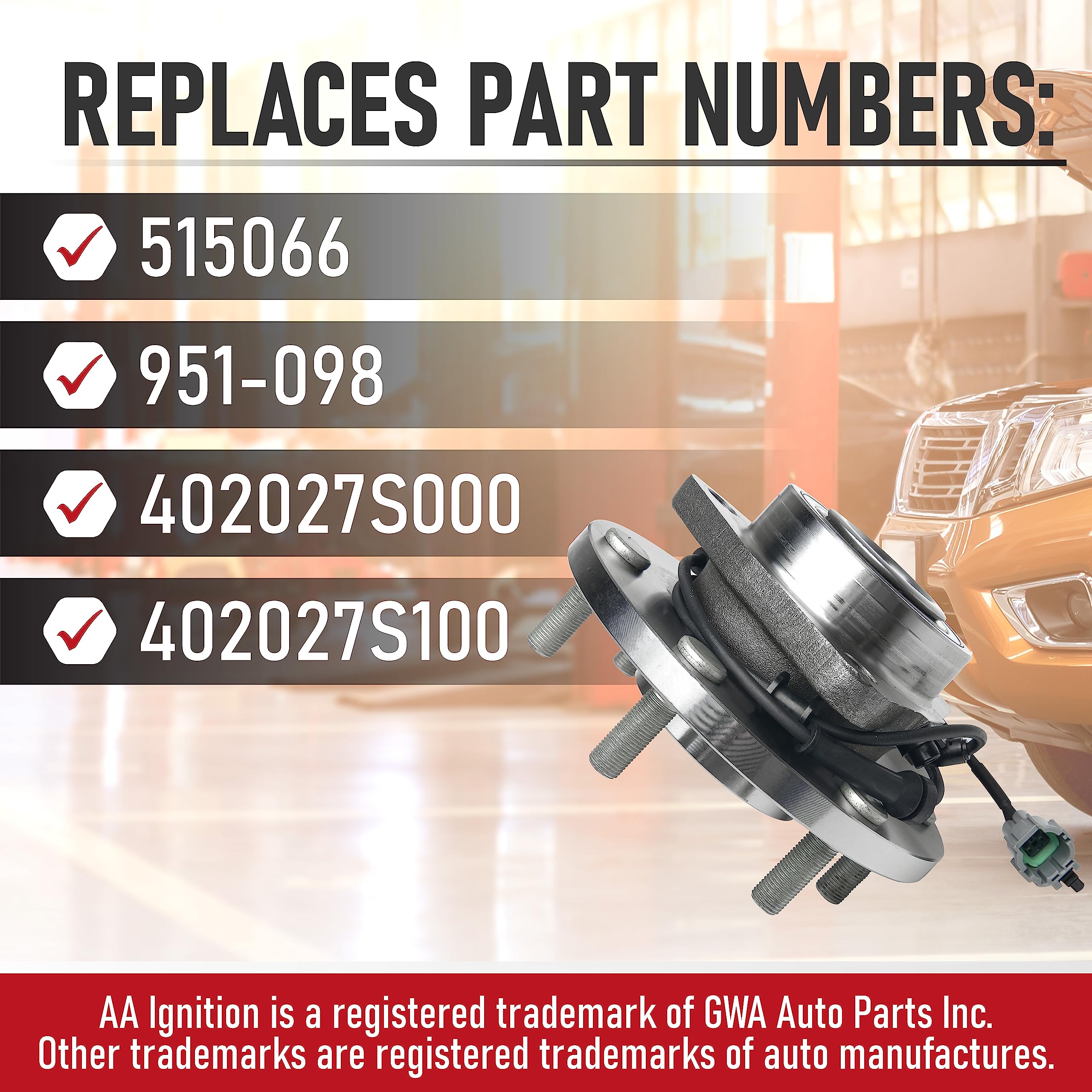 Replacement Front Wheel Hub Bearing Assembly - Compatible With Infiniti & Nissan Vehicles - Qx56, Armada, Pathfinder Armada & Ti