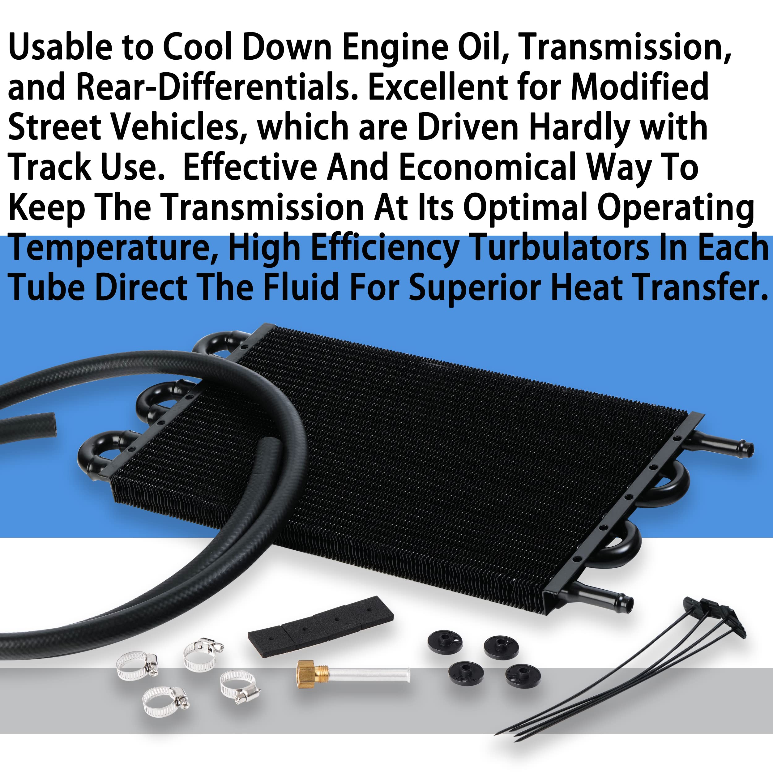 ACmango 6 Pass Ultra-Cool Tube and Fin Transmission Cooler Universal 5/16'' Oil Cooler Kit 403 Aluminium Black??