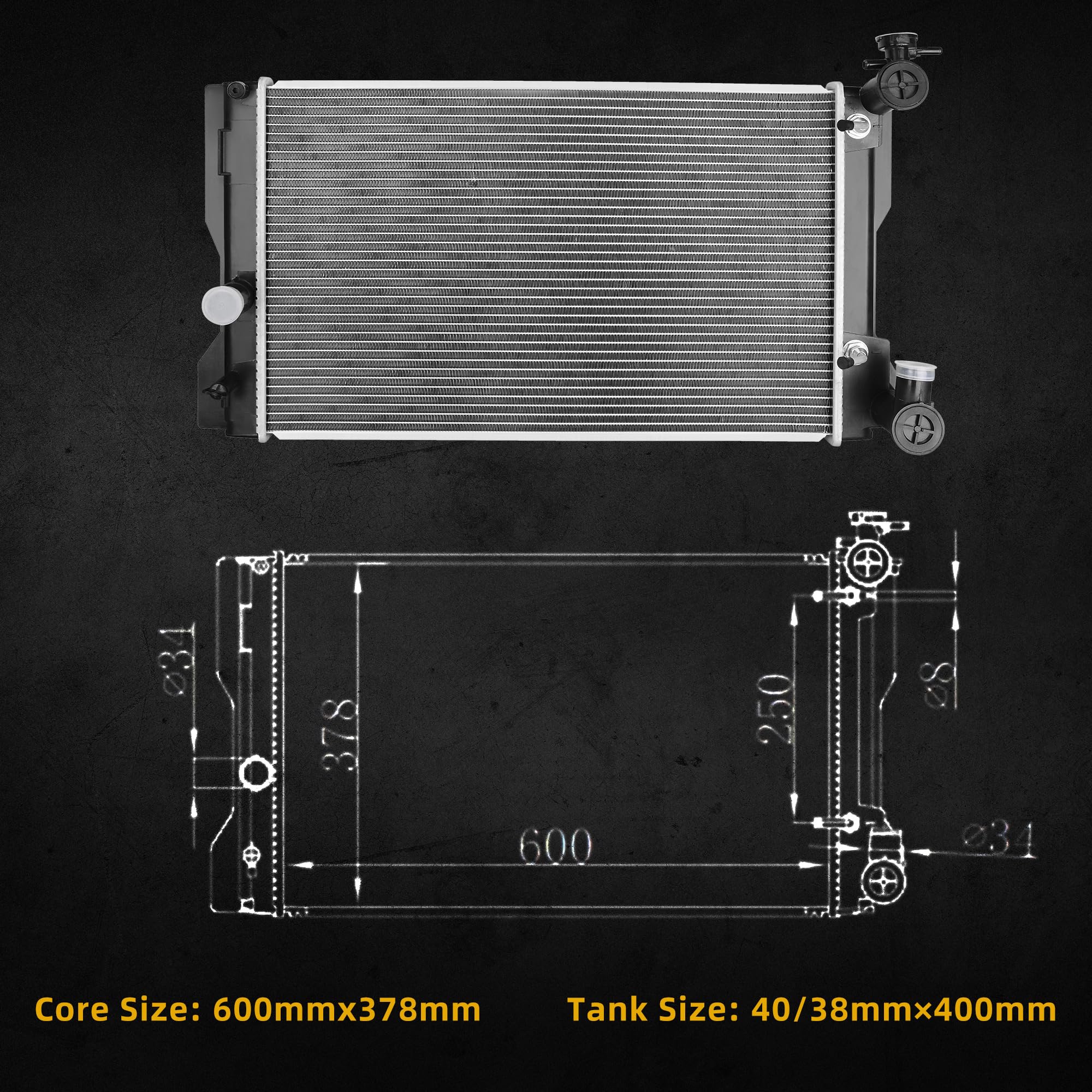 Dwvo Radiator Compatible With 2009 2010 Pontiac Vibe 2009-2014 Matrix 2009-2019 Corolla 1.8L 2.0L