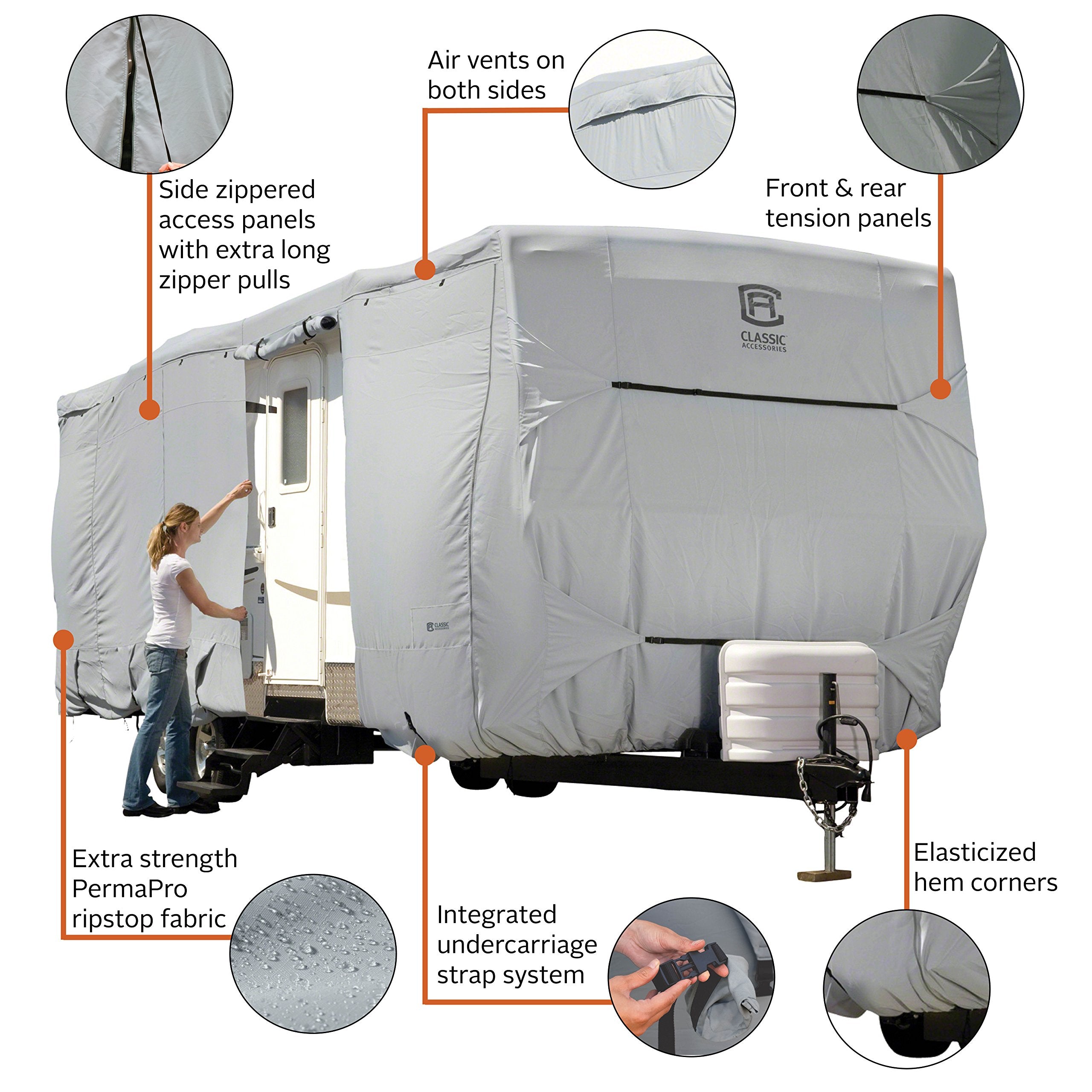 Classic Accessories Over Drive Permapro Deluxe Water-Repellent Travel Trailer Cover, Fits 35 - 38 Rvs