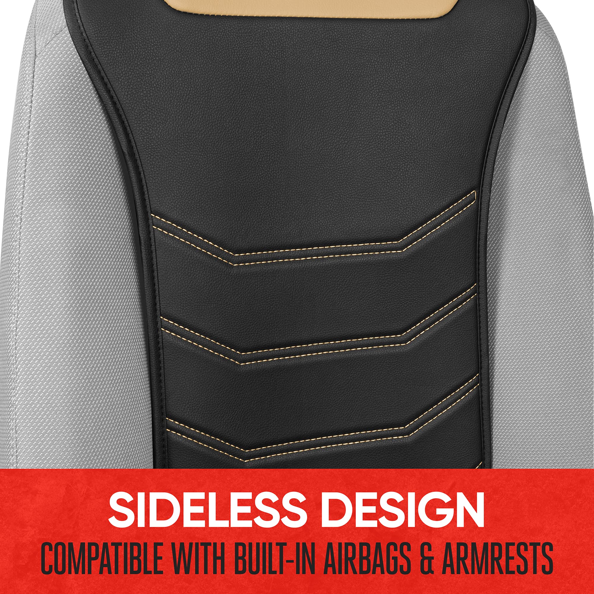 Motor Trend Luxefit Beige Seat Covers For Cars Trucks Van Suv (2 Pack), Premium Faux Leather Car Seat Covers, Easy To Install Au