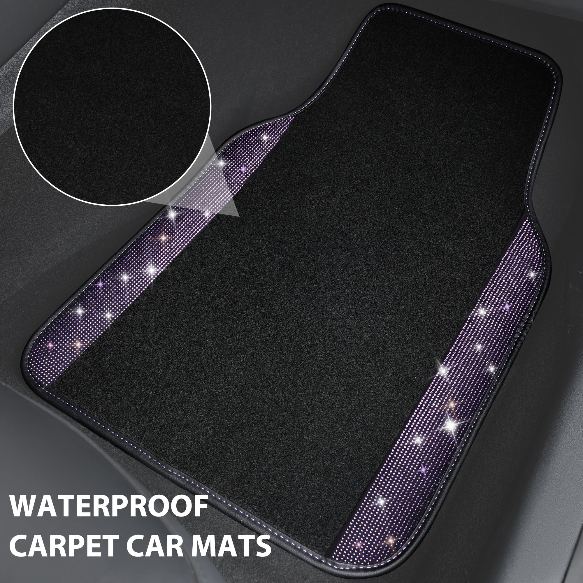 Car Pass Bling Rhinestones Diamond Car Floor Mat, Crystal Sparkly Shining Glitter Carpet, Waterproof Anti-Slip Pvc Heel Pad Univ