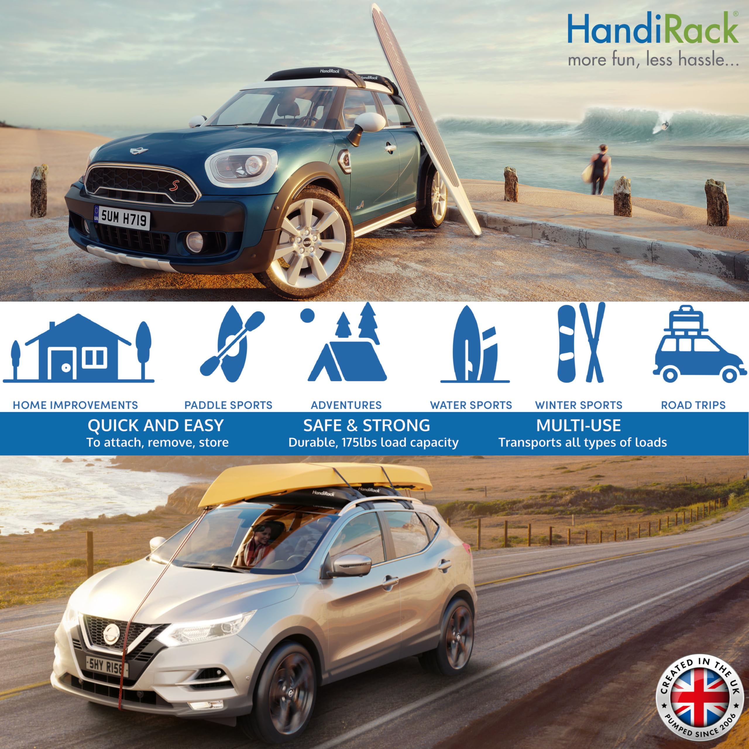 Universal Inflatable Soft Roof Rack Bars (Pair); Tie-Downs And Bow And Stern Lines Included; Carrier For Kayaks, Canoes, Surfboa