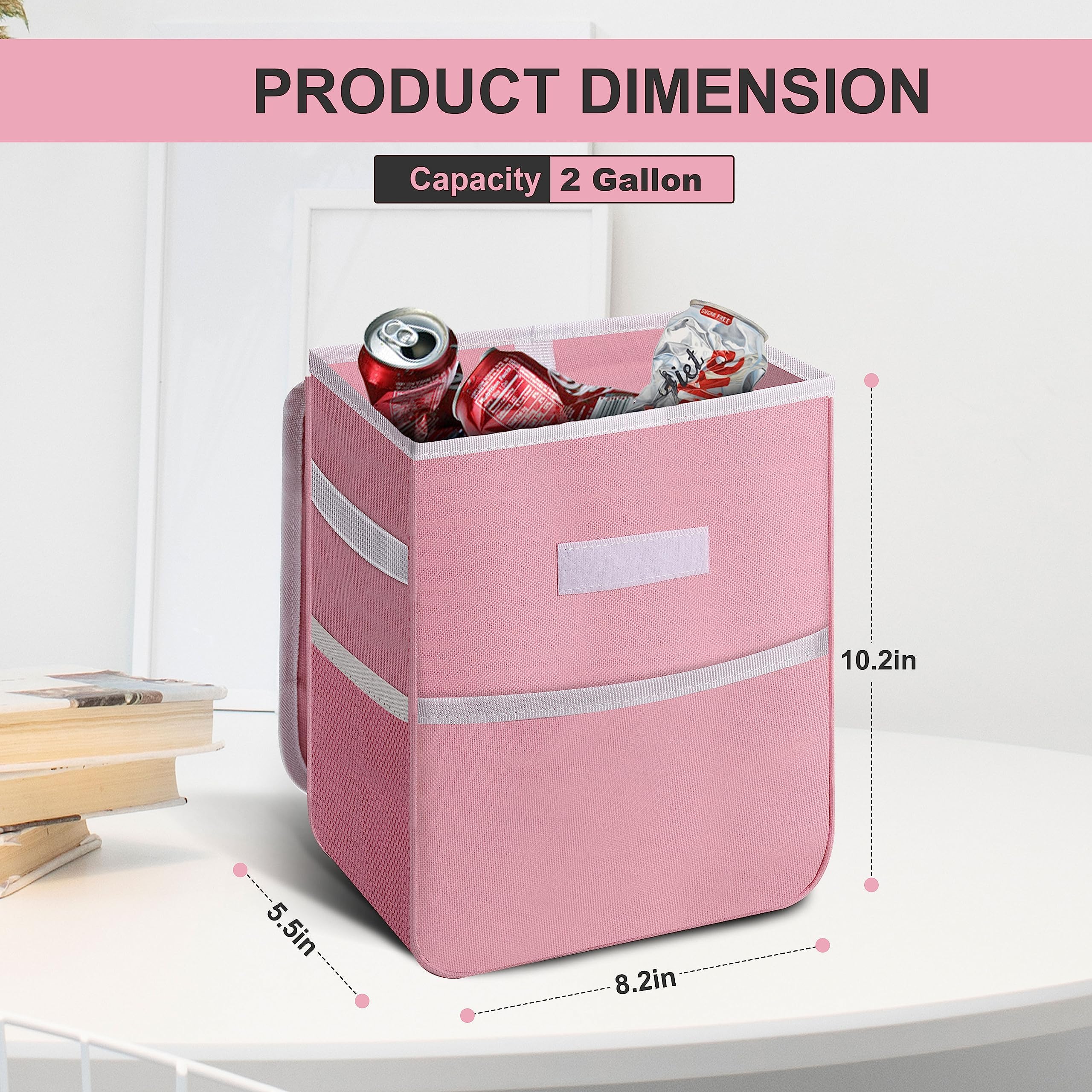 Simple Deluxe Car Trash Can, Leak-Proof Car Garbage Can with Lid and Storage Pockets, Collapsible, Portable and Waterproof, 2 Ga