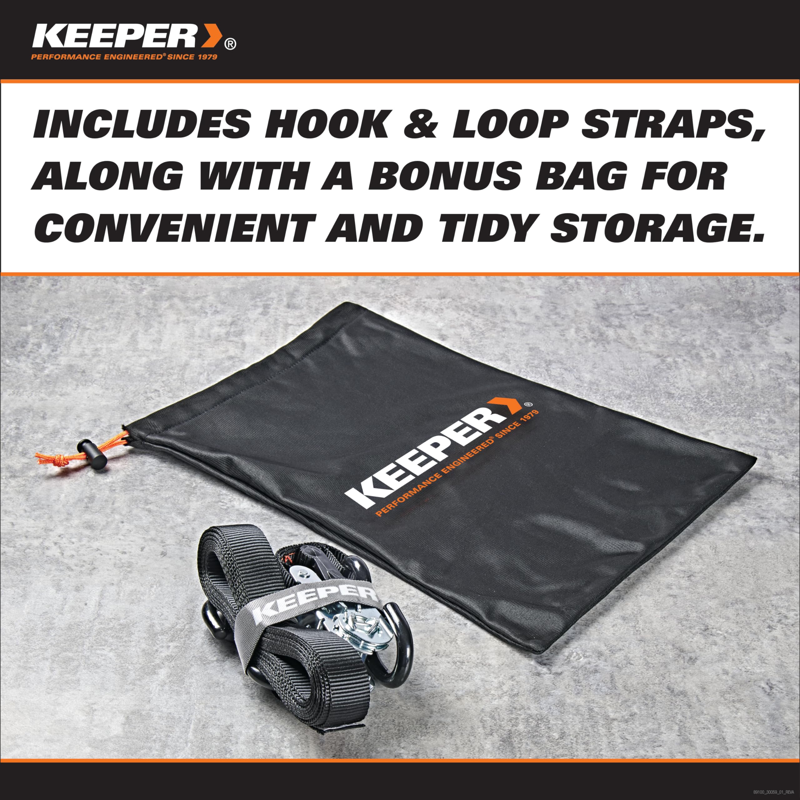 Keeper Ratchet Tie Down Kit (4Pk) – 1800Lb Max Break Strength, Includes (4) Premium 1' X 15' Rachet Tie Down Straps With Padded Handles, (4) Soft Loop Ties, (4) Hook & Loop Straps With Storage Bag