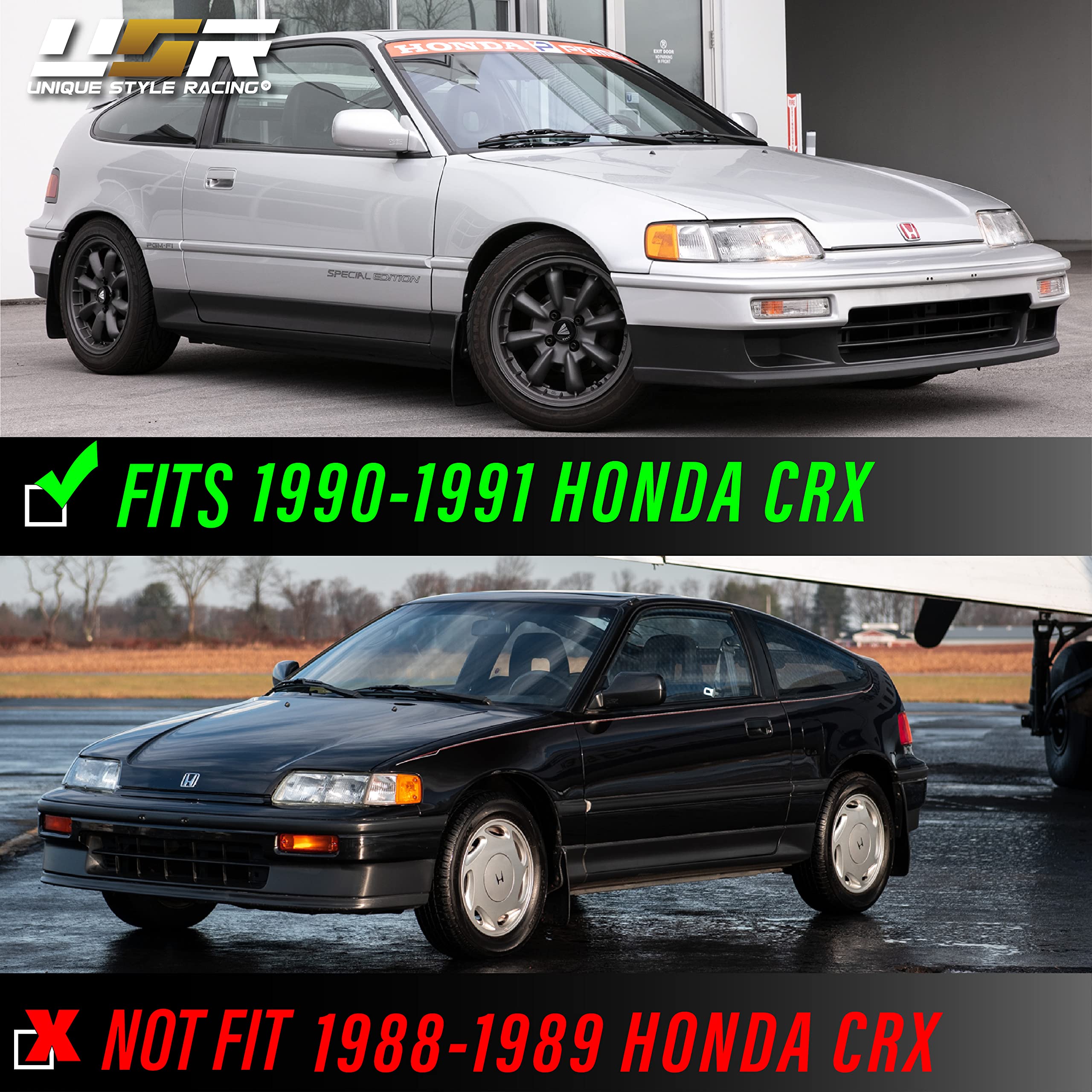 USR UNIQUE STYLE RACING Front Corner Lights Set for 1990-1991 Honda CR-X - All Clear Lens, Left + Right Turn Signal Lamps