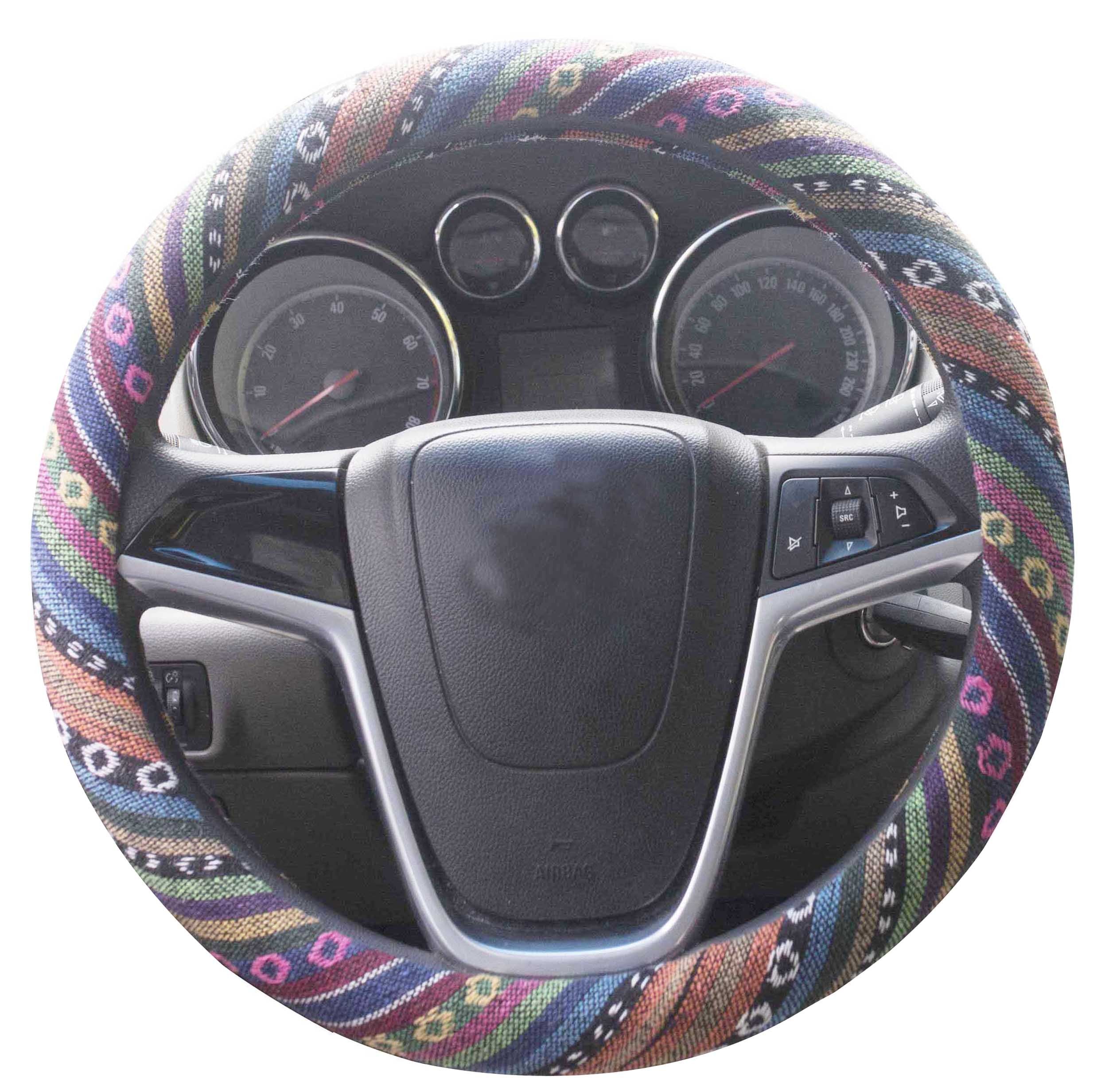 Istn Ethnic Style Coarse Flax Cloth Automotive Steering Wheel Cover Anti Slip And Sweat Absorption Auto Car Wrap Cover (C, 15.25