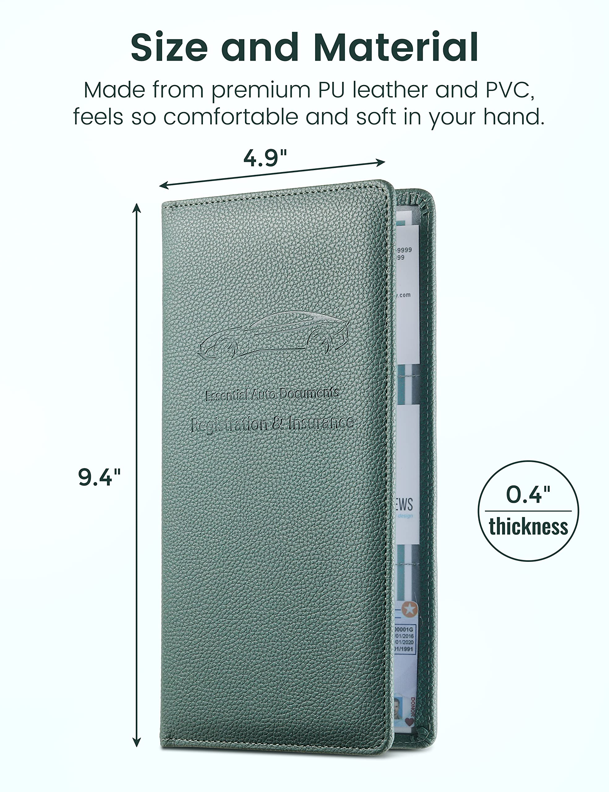 Yarnic Car Registration and Insurance Holder, Car Document Holder with Magnetic Closure, Registration and Insurance Card Holder