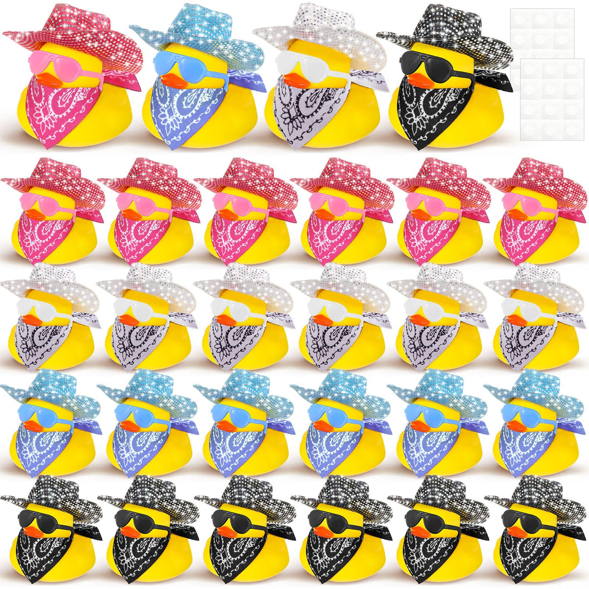 Hanaive 24 Sets Disco Cowboy Rubber Duck With Light Up Mini Holographic Space Hat Scarf Sunglasses Cute Bath Rubber Duck Bathtub