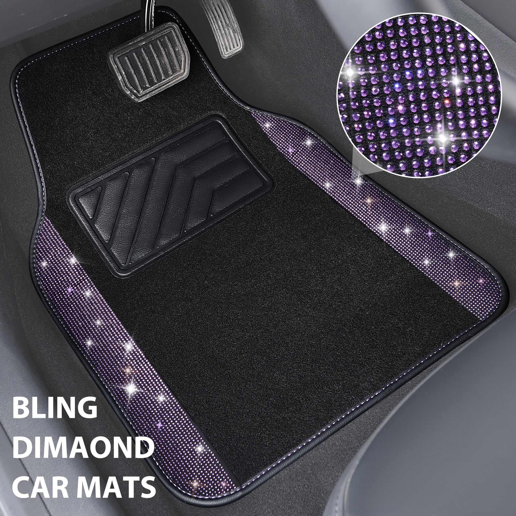 Car Pass Bling Rhinestones Diamond Car Floor Mat, Crystal Sparkly Shining Glitter Carpet, Waterproof Anti-Slip Pvc Heel Pad Univ