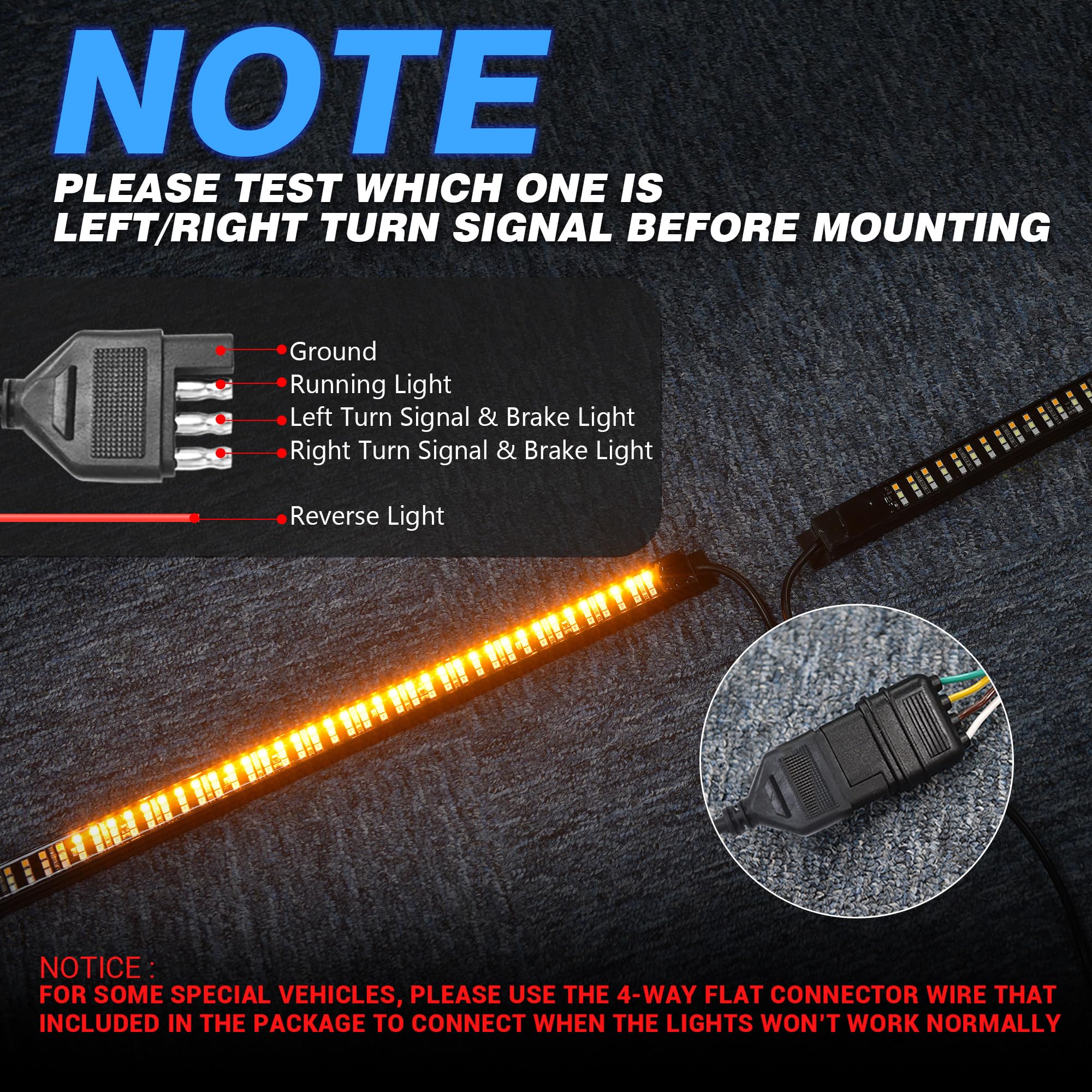 Mictuning Triple Tailgate Light Bar Waterproof Plug-And-Play Aluminum Frame With 4-Way Flat Connector - Amber Sequential Turn Si