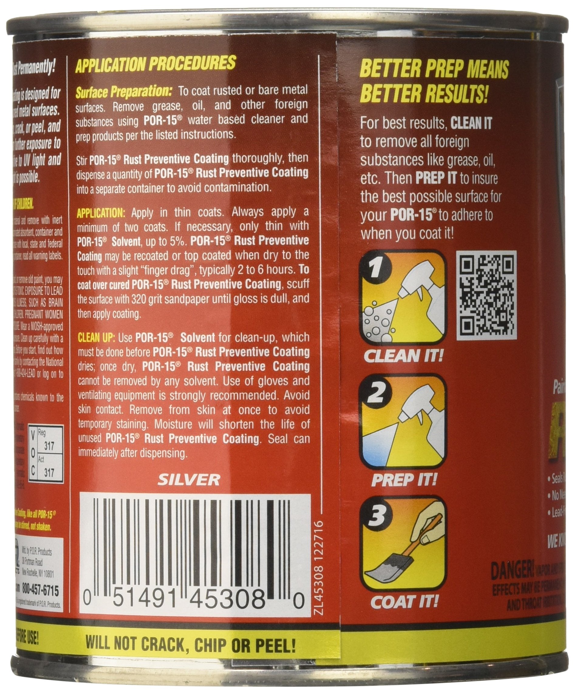POR-15 Rust Preventive Coating, Stop Rust and Corrosion Permanently, Anti-rust, Non-porous Protective Barrier, 16 Fluid Ounces,