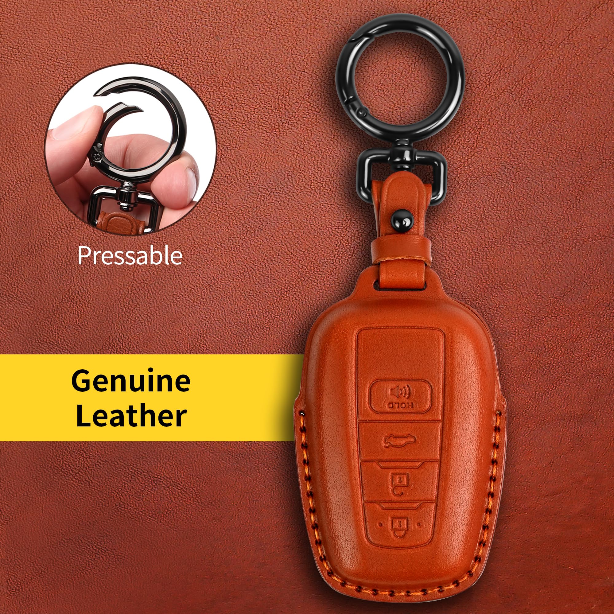 Tukellen For Toyota Key Fob Cover Genuine Leather With Keychain,Leather Key Case Protector Compatible With 2020-2022 Highlander Corolla Prius 2018-2024 Rav4 Camry Avalon C-Hr Gt86 -Brown