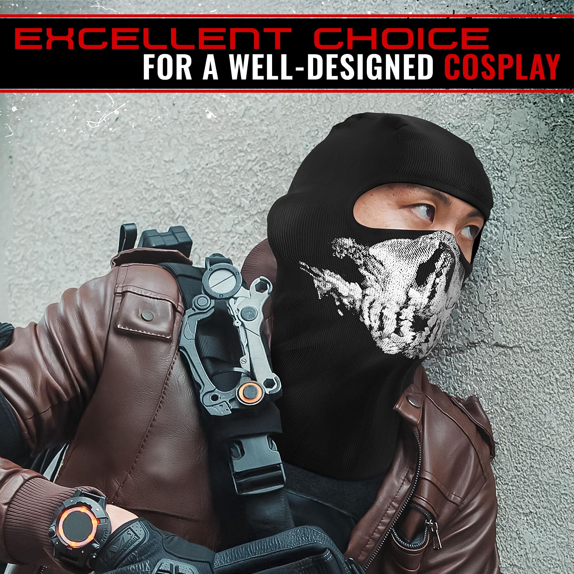 Balaclava Ghost Mask - Breathable & Stretchy Skull Face Mask With Wind Protection - Under Helmet Wearing Skull Balaclava With Sc