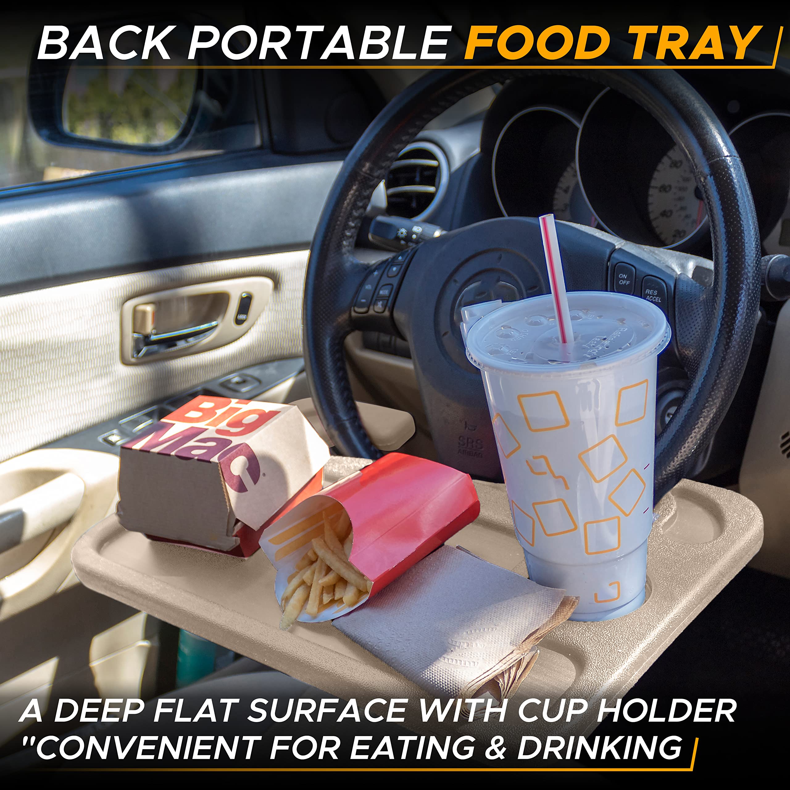 Econour 2 In 1 Car Steering Wheel Desk | Steering Wheel Tray For Laptop And Food | Pink Car Table Tray For Eating With Drinks Ho