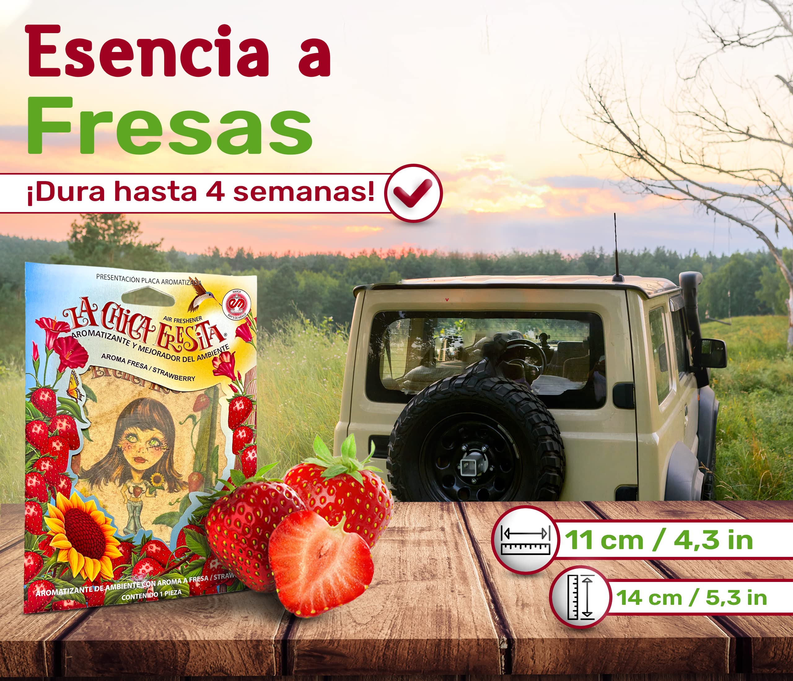 3Pcs La Chica Fresita Car Air Freshener - 4 Weeks Long-Lasting Strawberry Scent - The Must-Have Rear View Mirror Hanging Accesor