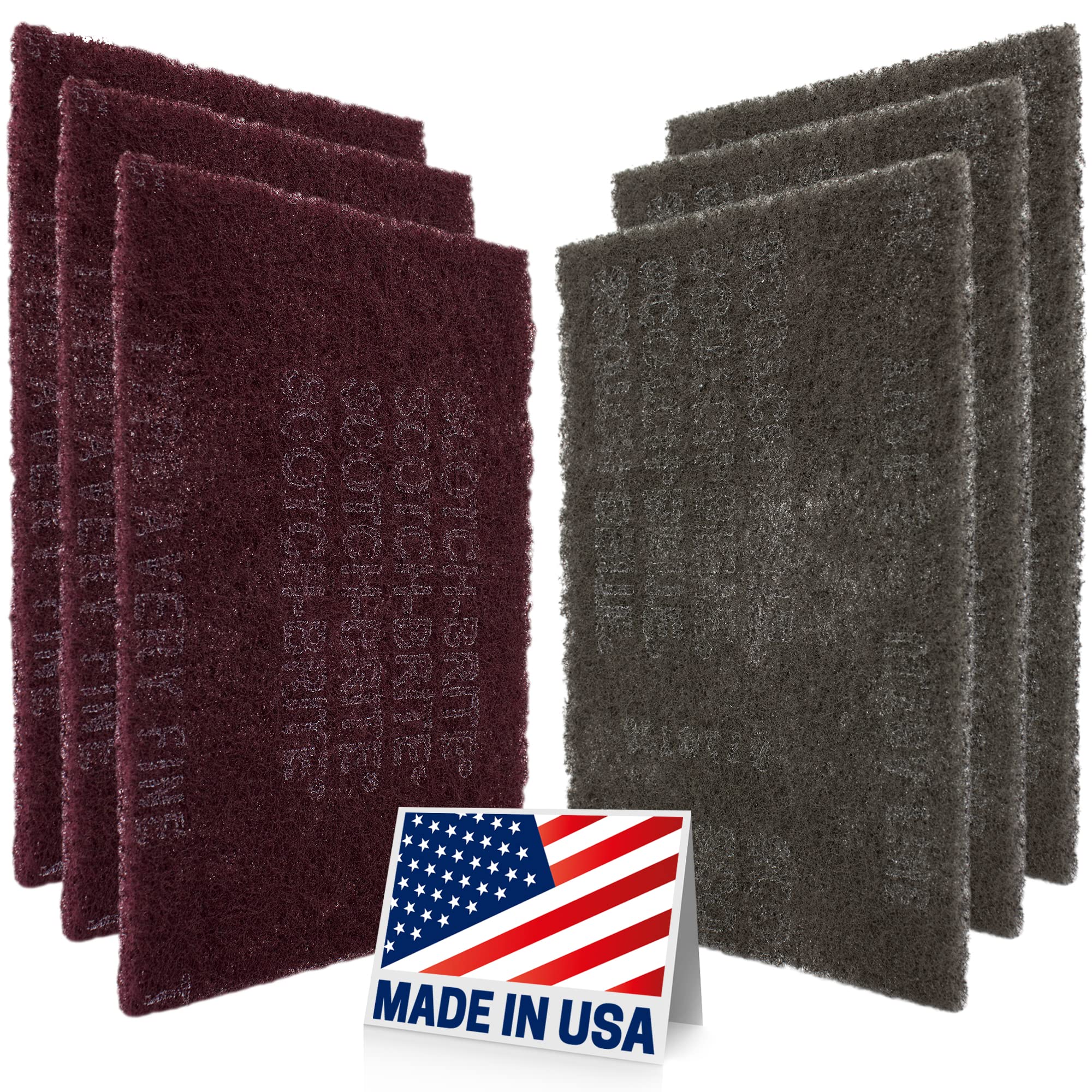 CANOPUS Scuff Pads 3 Maroon Very Fine 7447 and 3 Gray Ultra Fine 7448, 6 x 9 Abrasive Hand Sanding Pads, Surface & Paint Prepara