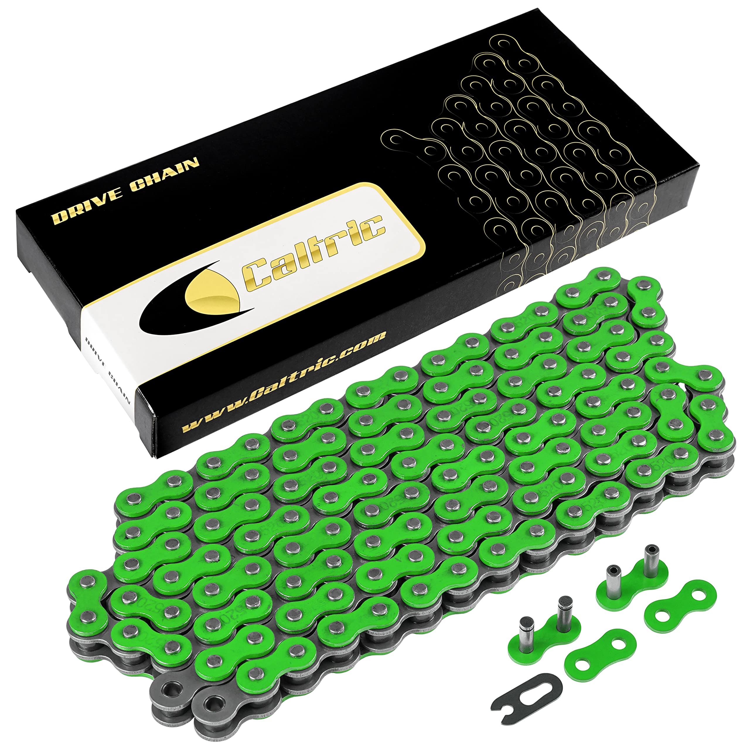 Caltric Green 520-Pitch 120-Links Non-Oring Drive Chain Compatible With Atv/Utv/Quad/Side X Side/Motorcycle/Dirtbike/With Rivet 