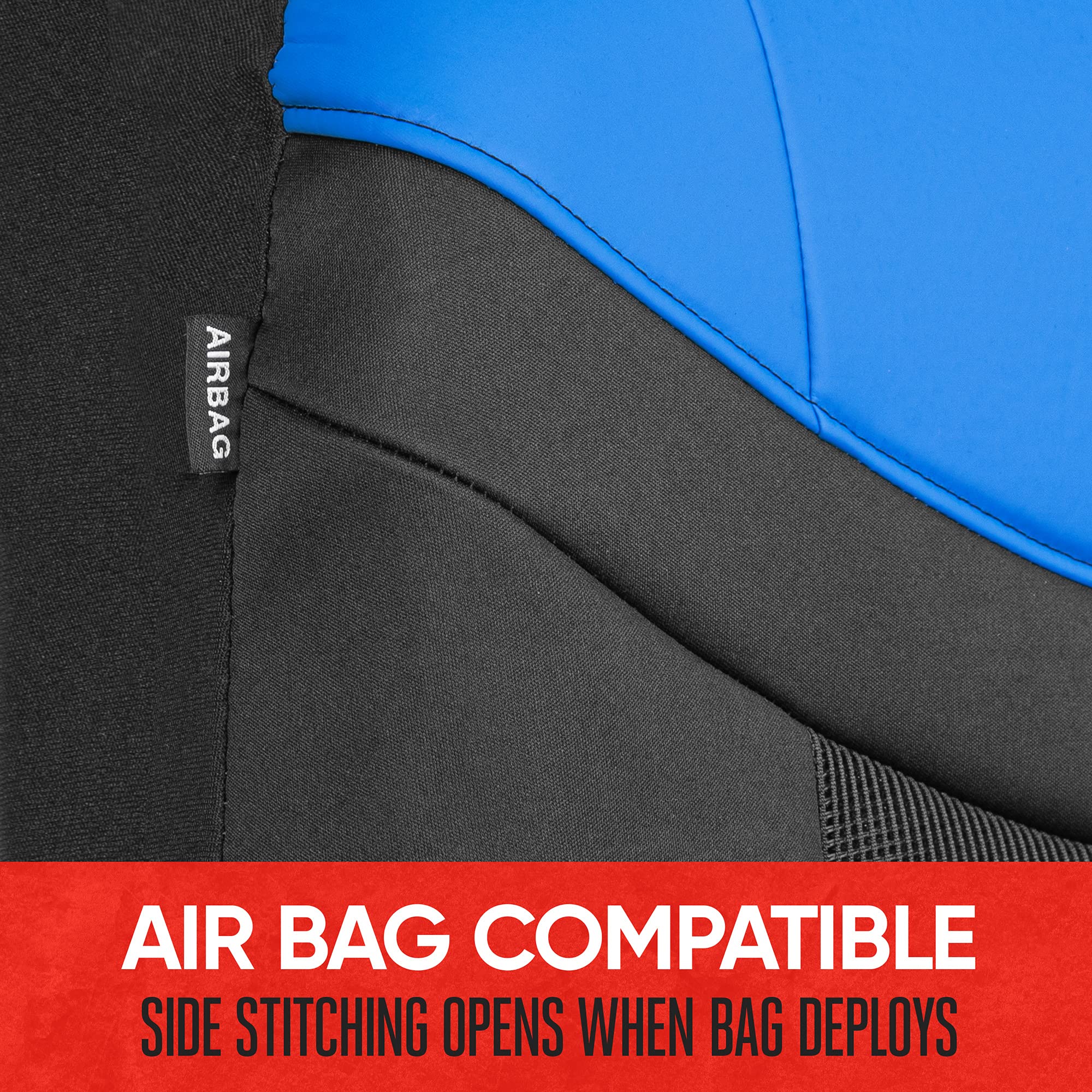 Motor Trend Premium Luxesport Blue Car Seat Covers For Front Seats, 2 Pack - Automotive Seat Protectors With Comfortable Mesh Ba
