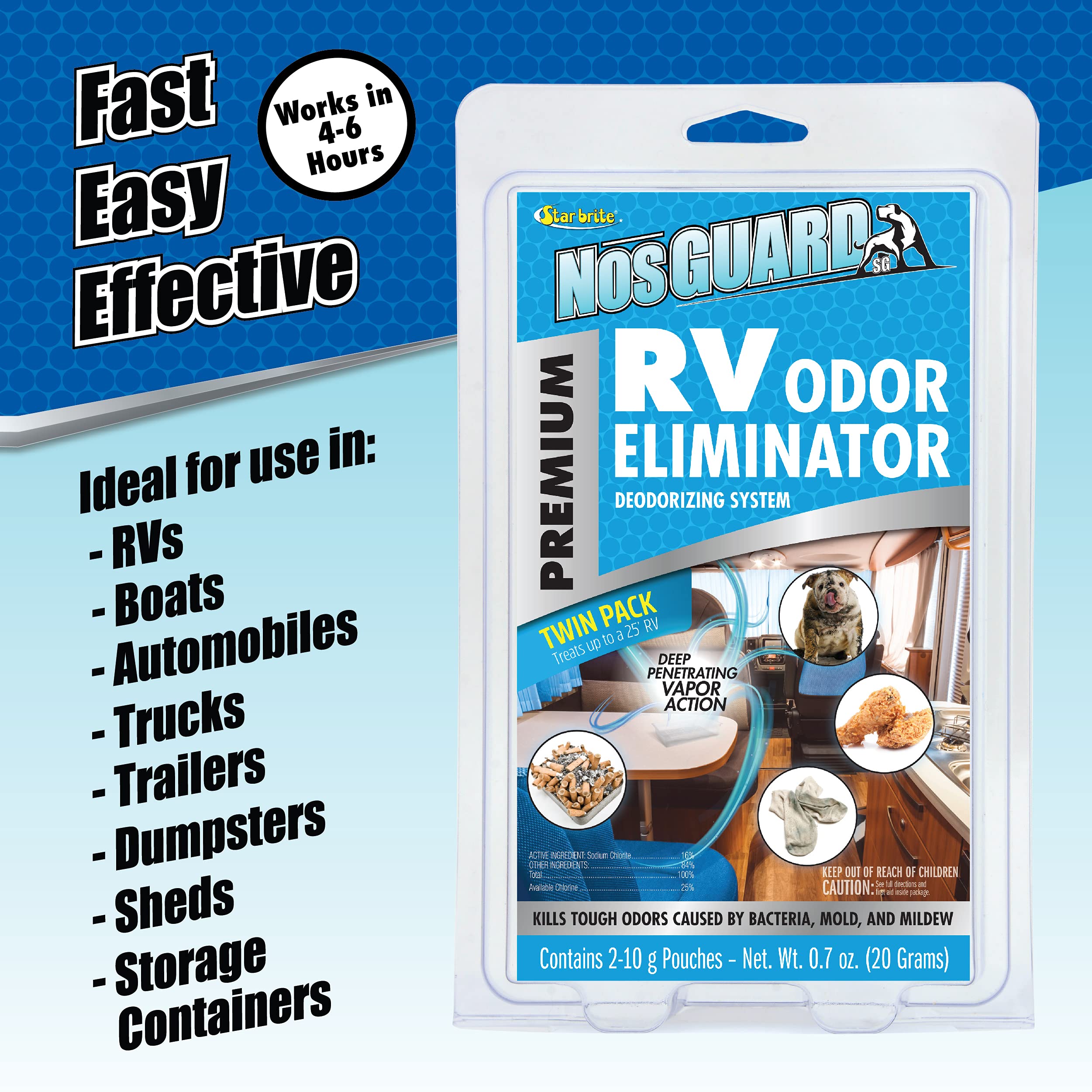 STAR BRITE NosGUARD SG RV Odor Eliminator (Twin Pack) Quick-Action Vapor System, Eliminates Damp, Musty Smells, Smoke & Pet Odor