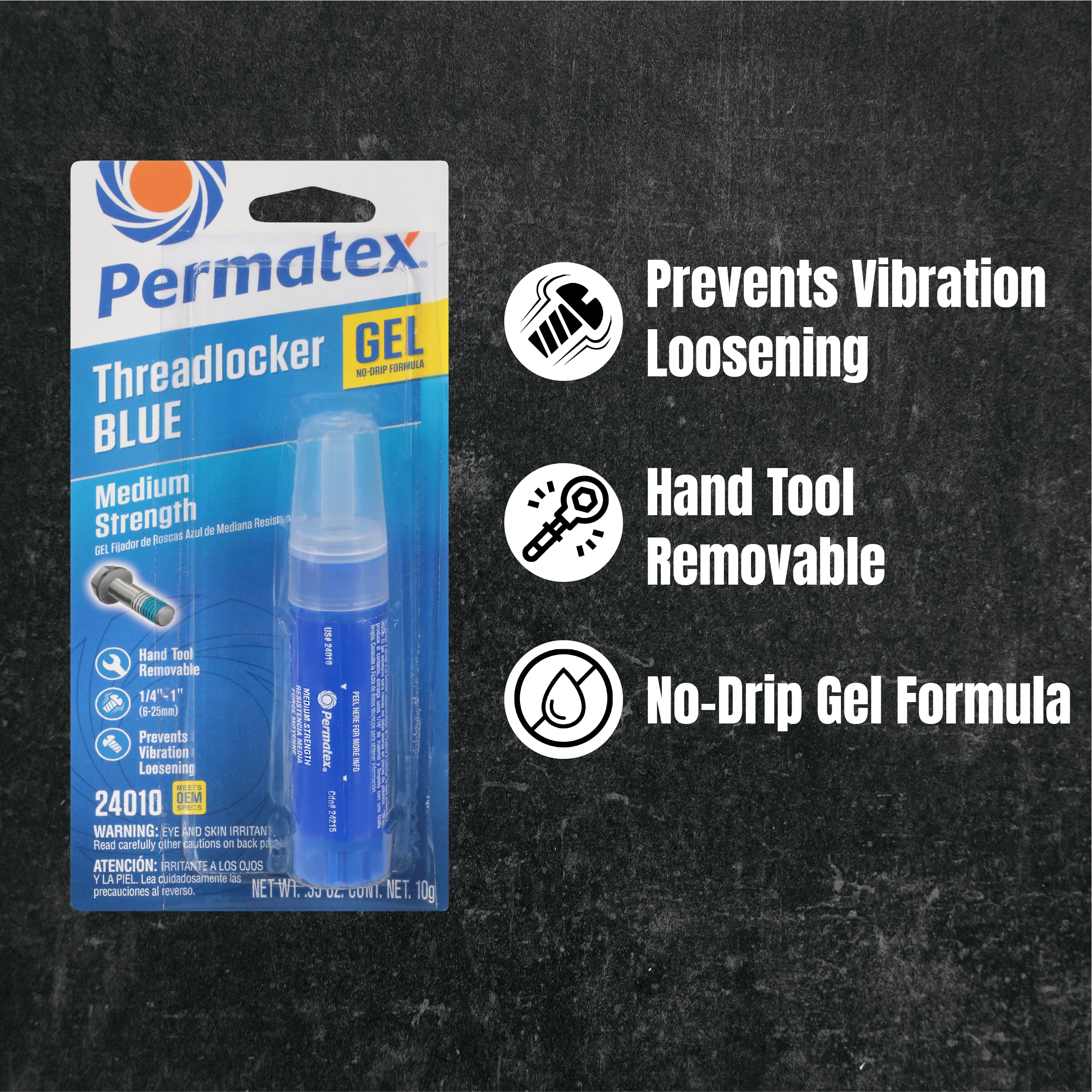 Permatex 24010 Medium Strength Threadlocker Blue Gel, 10 G Gel Twist Applicator